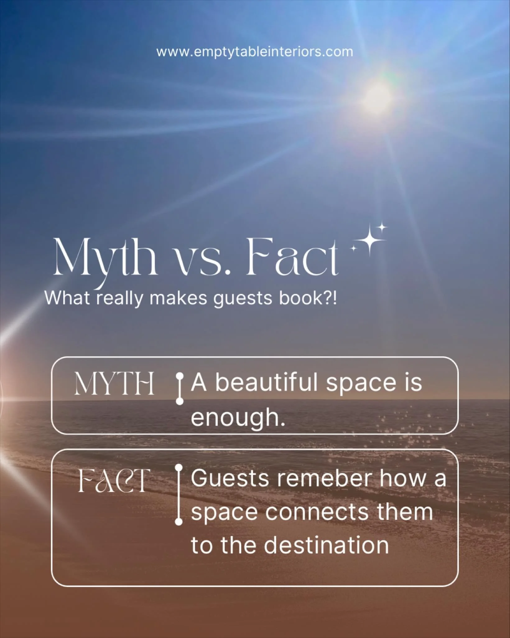 ✨ Fact vs. Myth: Why Local Experiences Matter

🚫 Myth: A beautiful space is enough to win repeat bookings.
✨ Fact: Guests remember the spaces that connect them to the destination.

Here&rsquo;s how to bring local storytelling into your rental:
	&bul