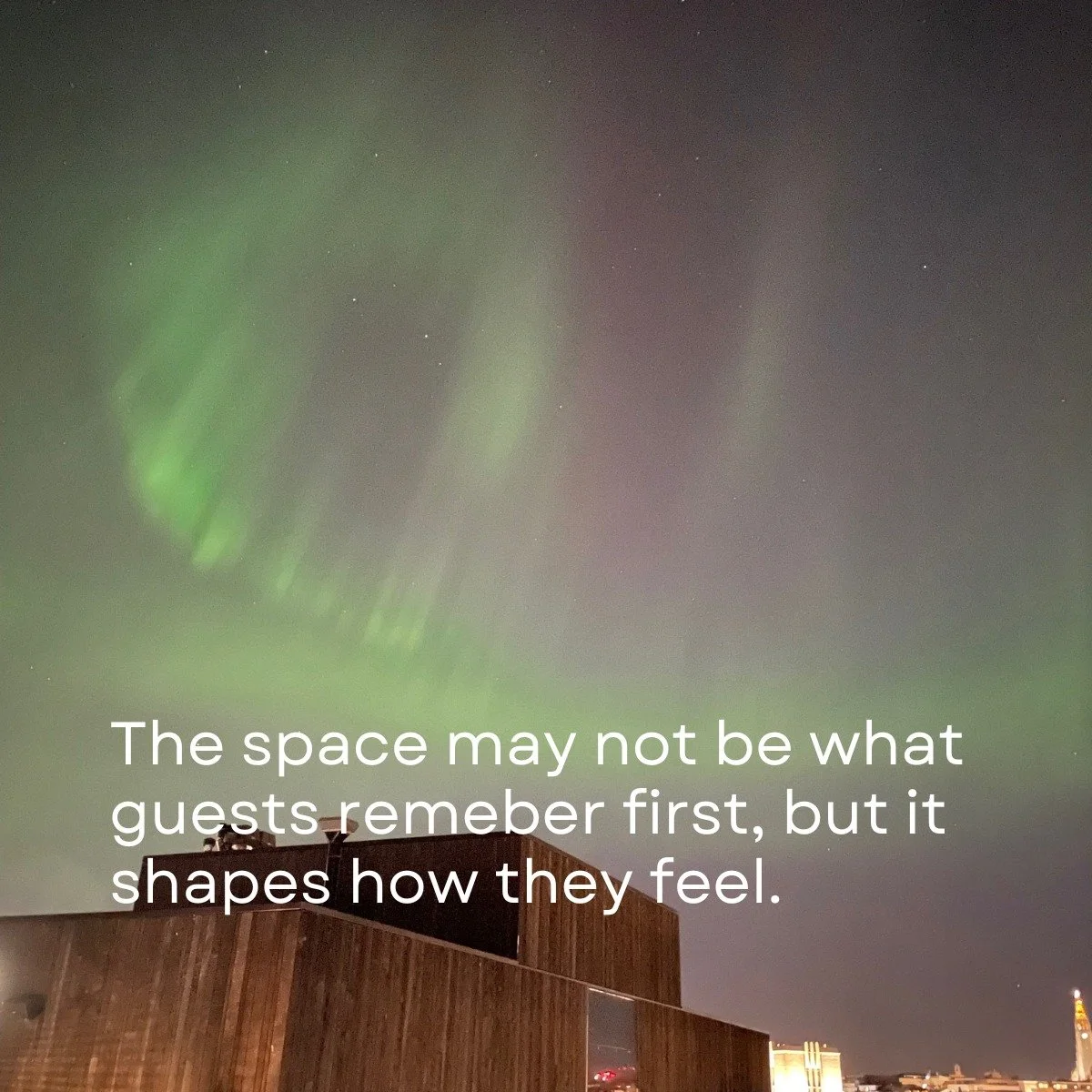 I went to Iceland to see the Northern Lights.

The hotel was beautiful, but I didn&rsquo;t take a single photo of it.

What I remember is something else.

The warmth of the space after being out in the cold.
The soft lighting.
The simplicity.
The way
