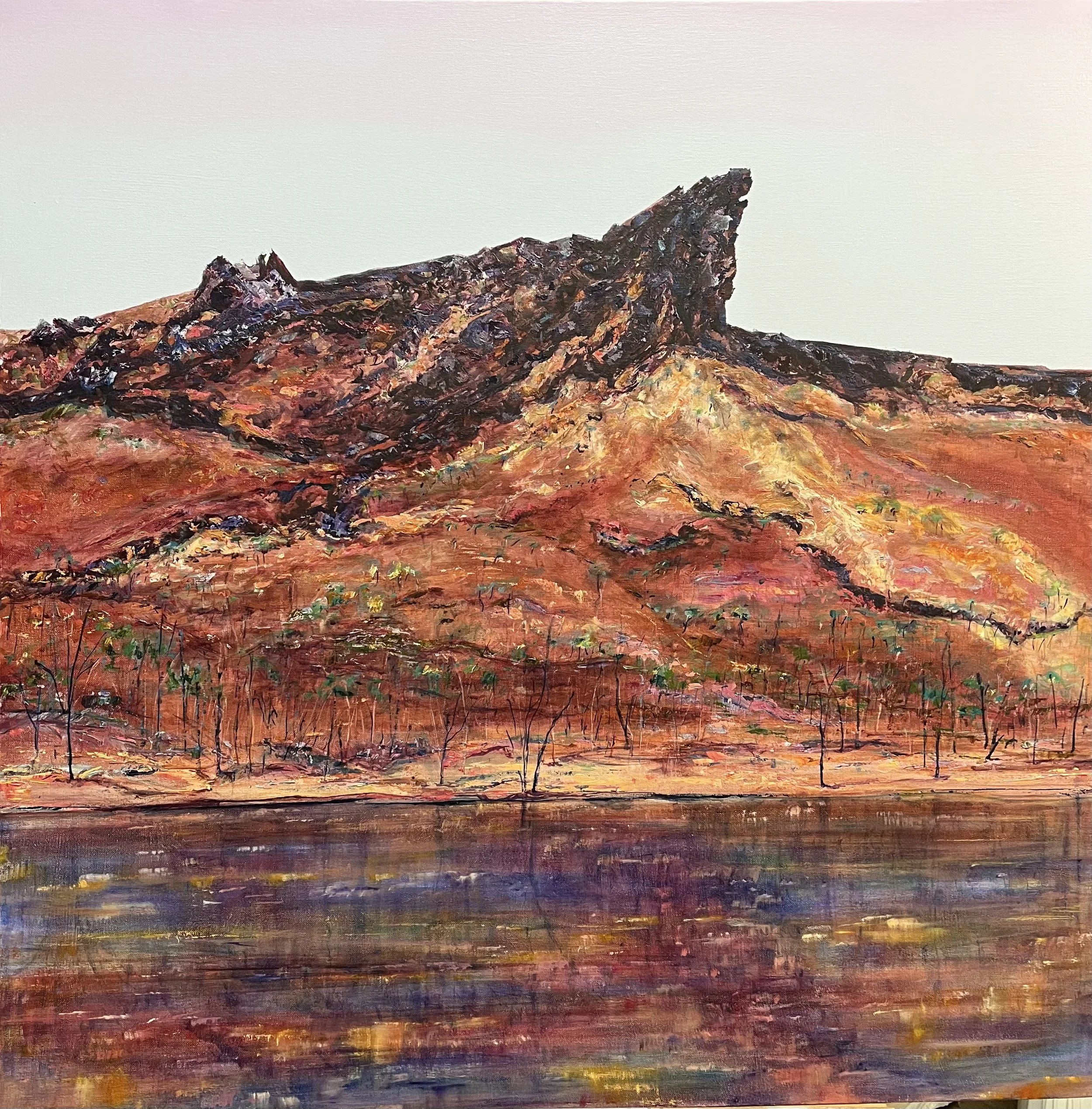 Gentle Reflections Cloncurry by Laurence Cummin.  Oil on Canvas.  91 x 91 cm SOLD