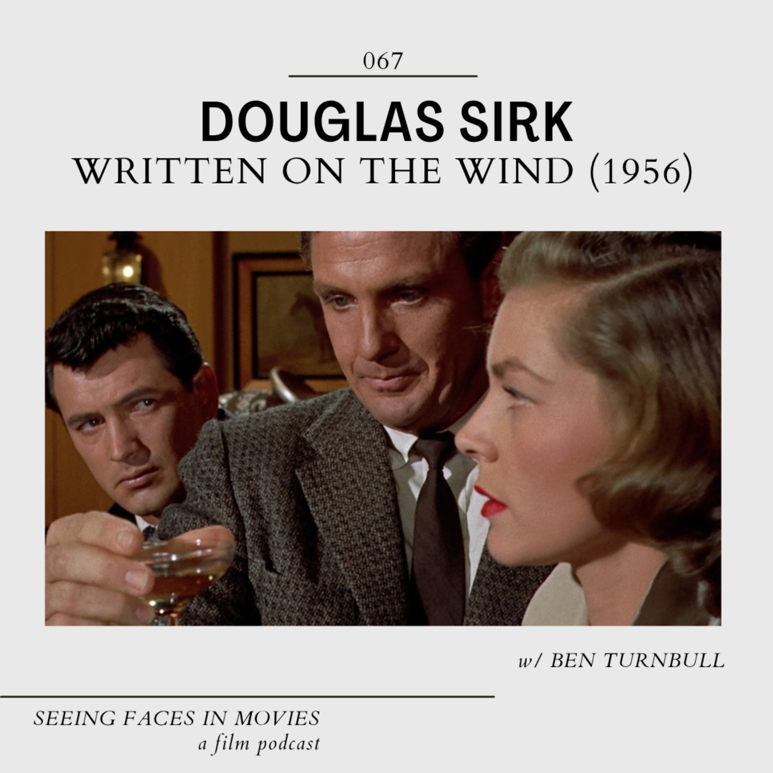 rock hudson, robert stack, and lauren bacall staring at a shot glass