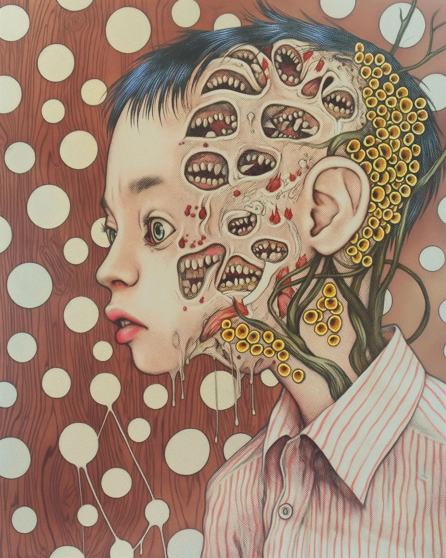 Specimen. 

Inspired by the works of Shintaro Kago.

#ai #aigeneratedart #aiartcommunity #aiart #midjourneyai #midjourney #midjourneyart #macabre #macabreart #horror #horrorart #goodgrief
