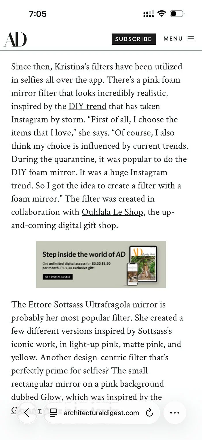 Kristina Vilyams featured on Architectural Digest