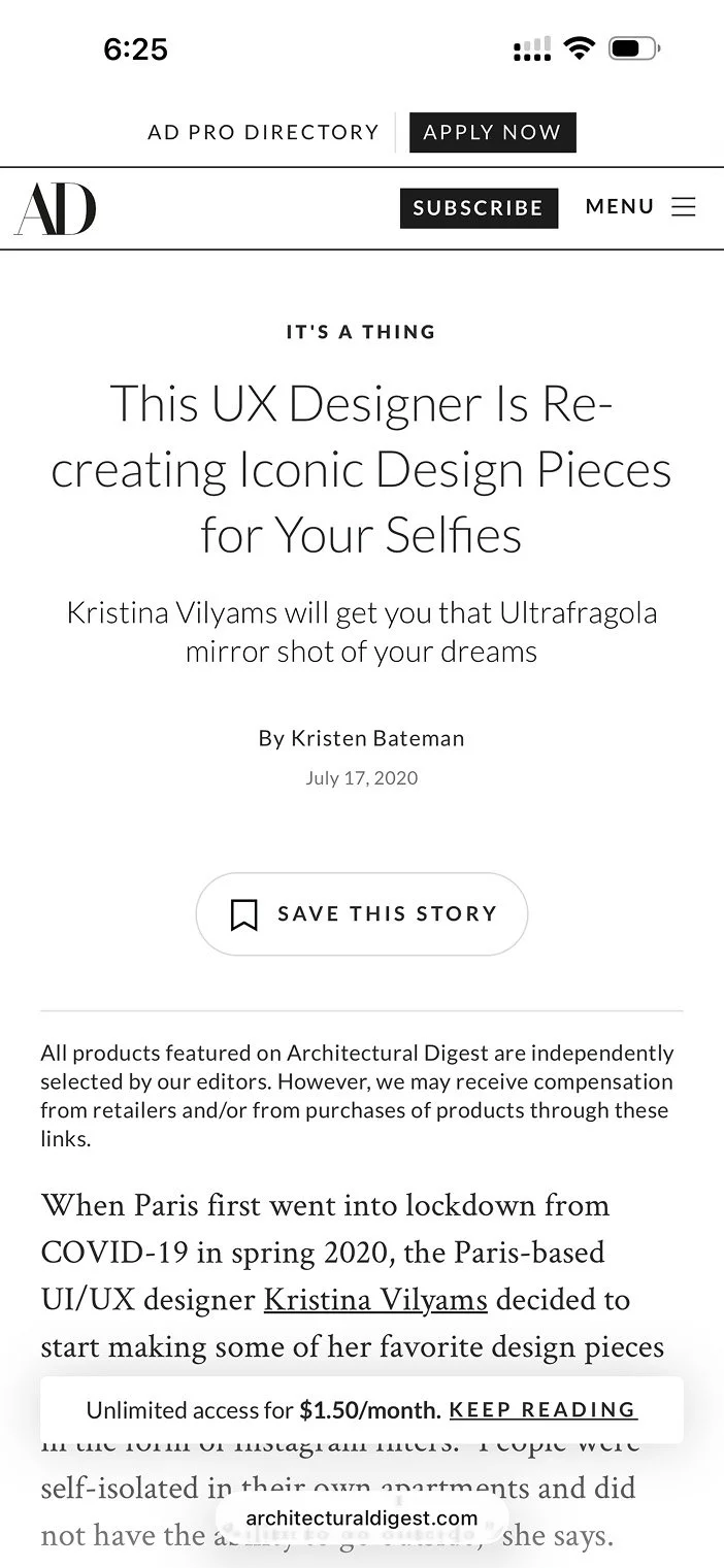 Kristina Vilyams featured on Architectural Digest