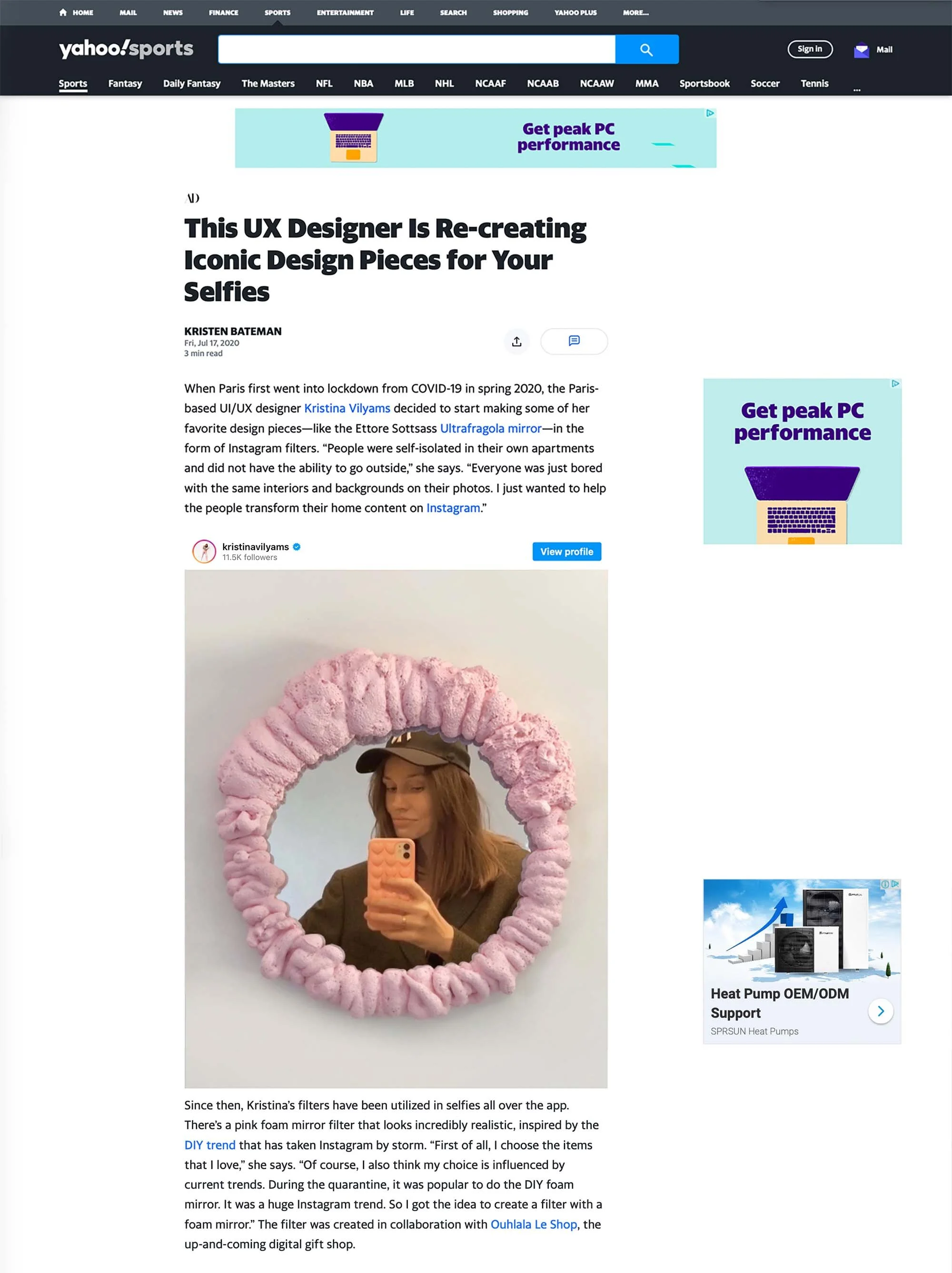 Kristina Vilyams’ work featured on Yahoo