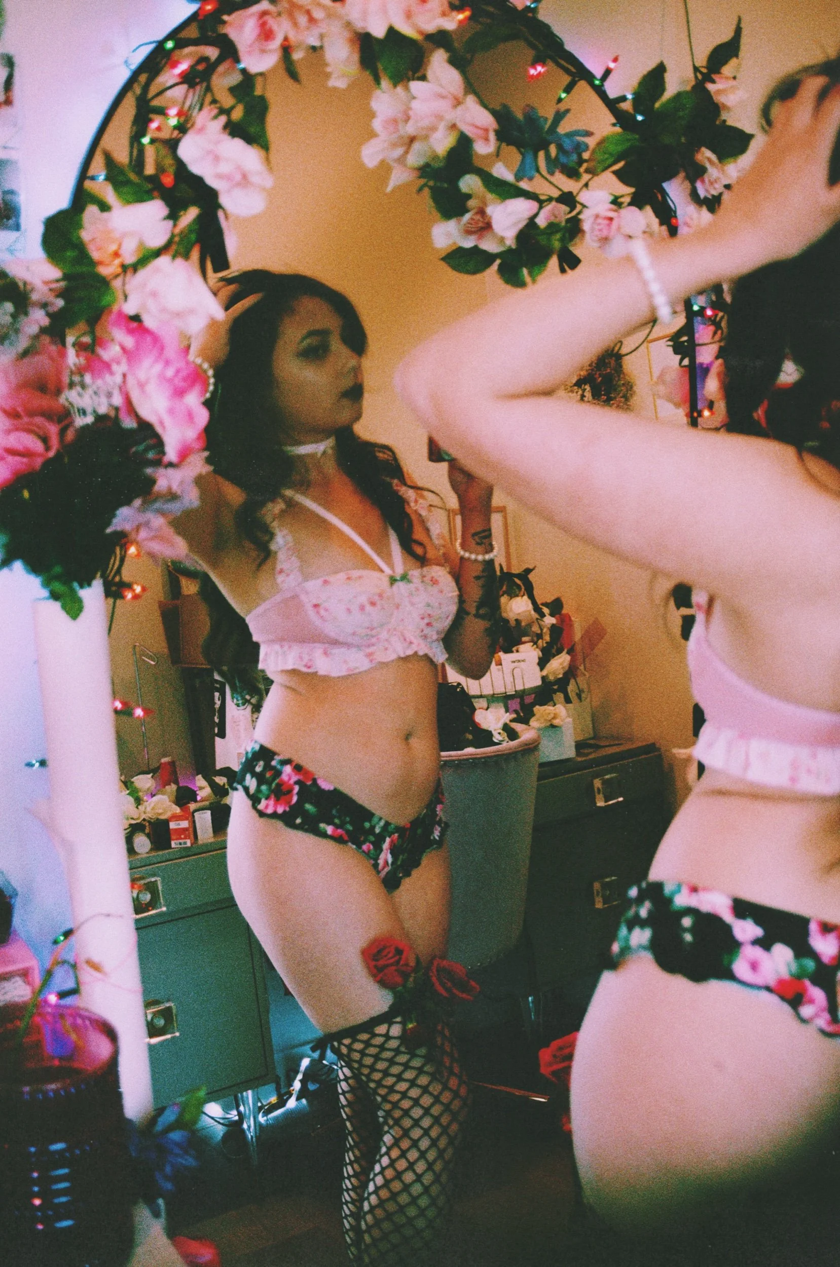 Over-the-shoulder view of Lexi Bra straps, highlighting ruffled trim and feminine silhouette.