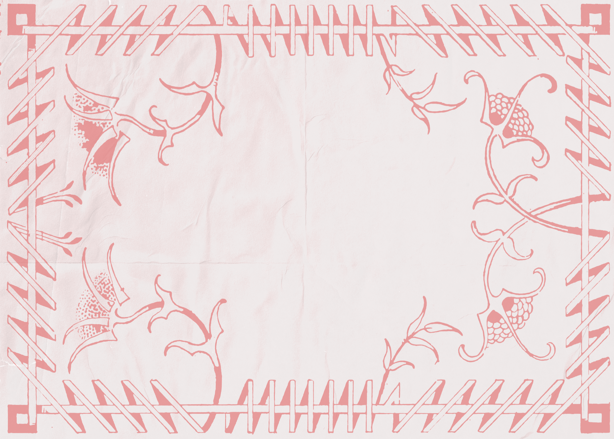 Pink floral and vine design with a decorative border, on a white background