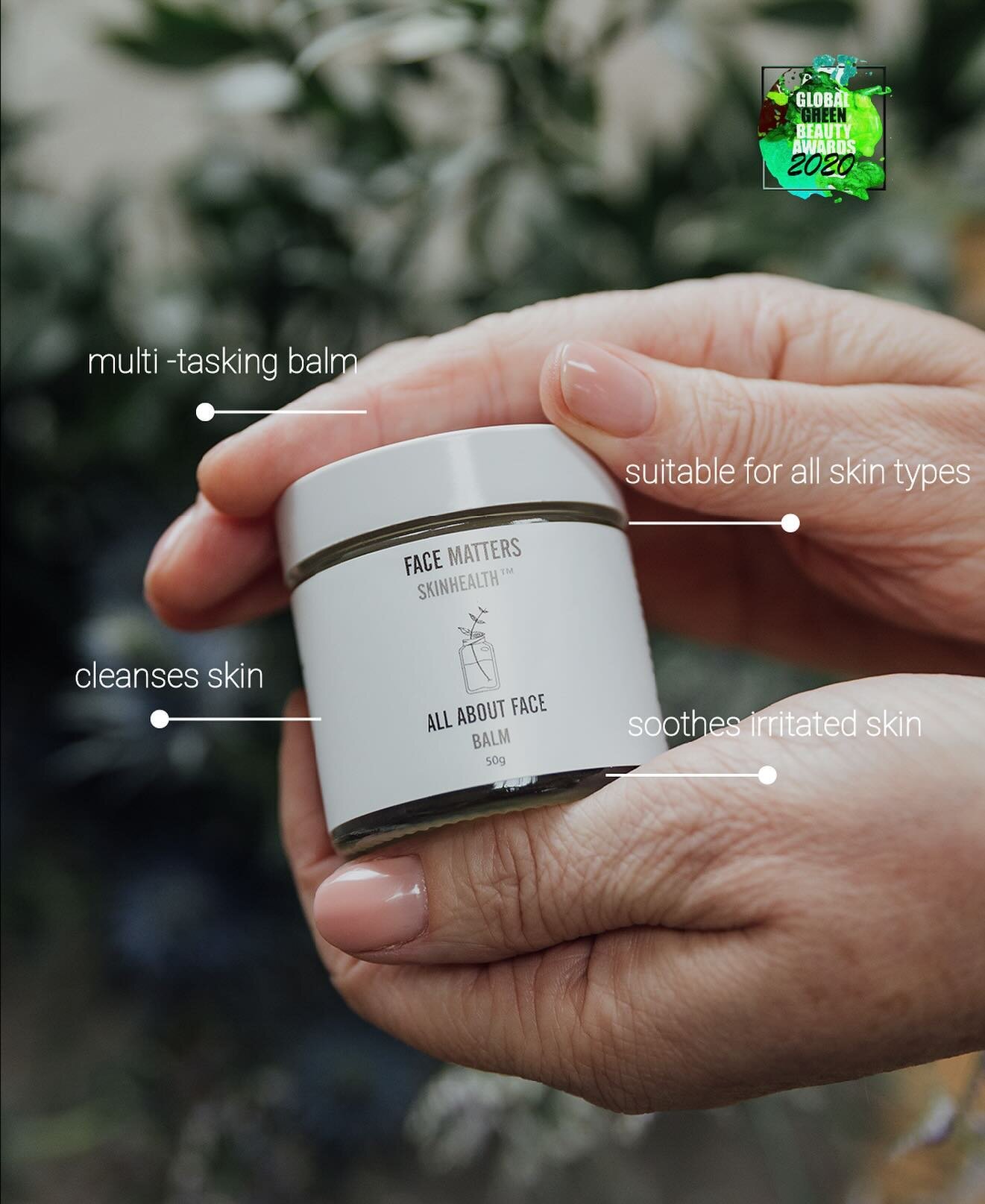 Our award-winning All About Face balm

This hard-working multi-tasker is suitable for all skin types. Did you know that our balm can be used for:

∙pre-cleanse
∙cleanser
∙moisturiser
∙topical soothing balm
∙shaving balm

Massage a small pea-sized amo