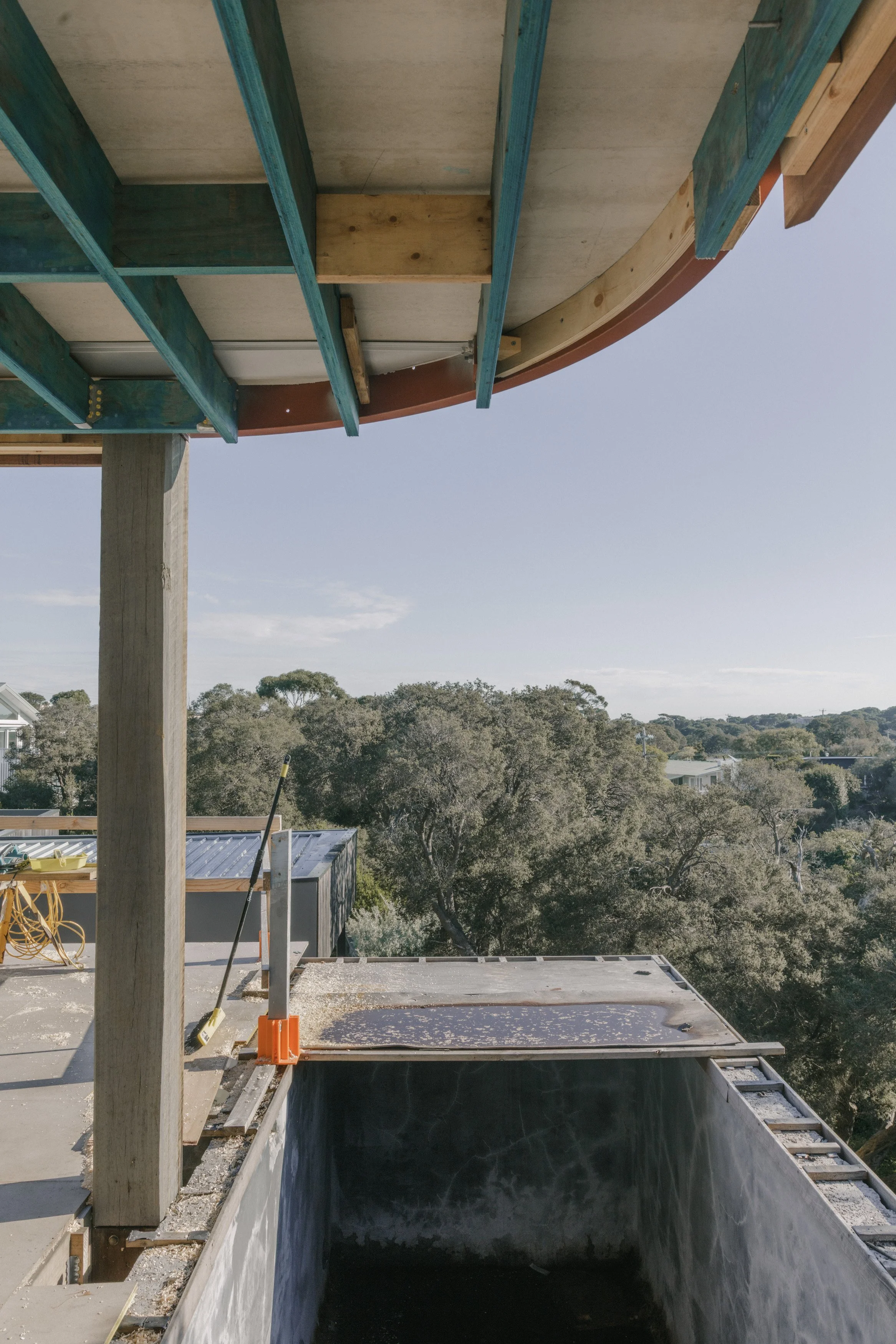 Build by Rawlinson, architecture by Studio Goss. Under construction, progress photo of build.