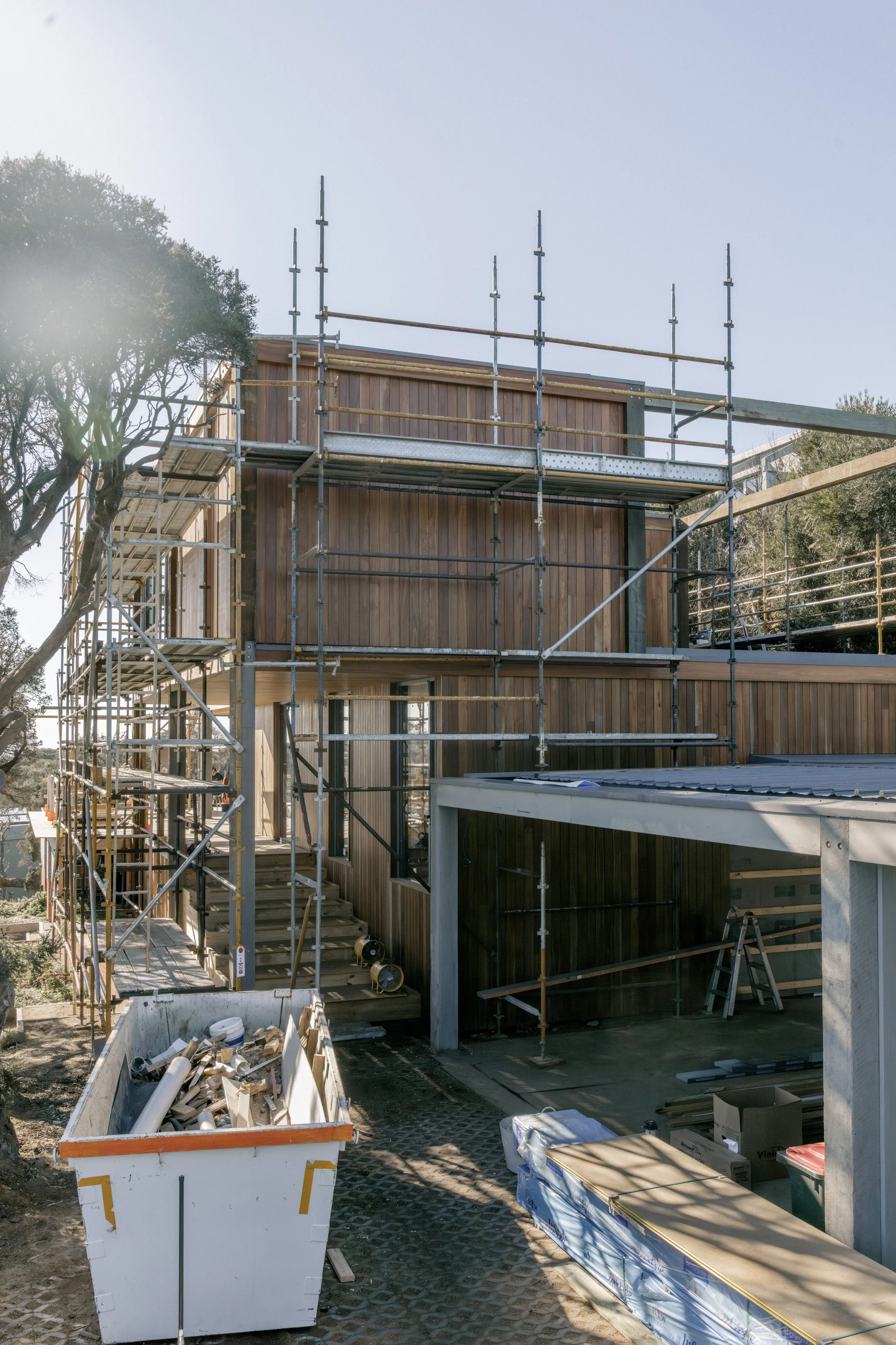 Build by Rawlinson, architecture by Studio Goss. Under construction, progress photo of build.