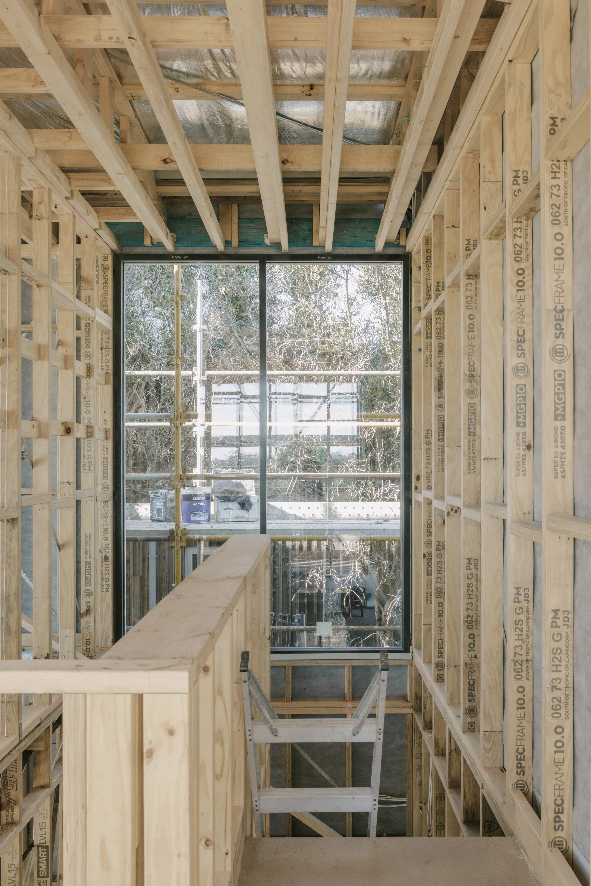 Build by Rawlinson, architecture by Studio Goss. Under construction, progress photo of build.