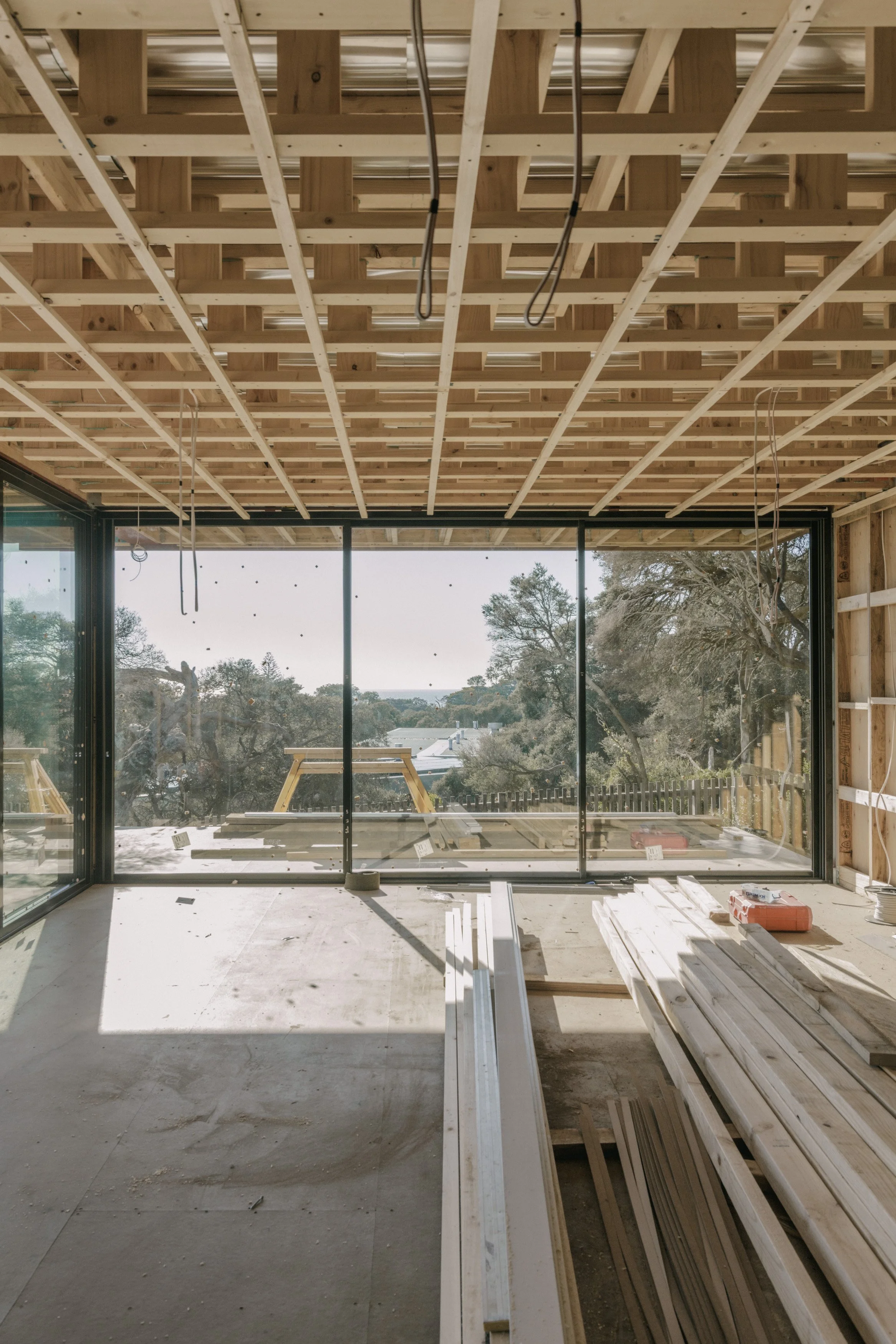 Build by Rawlinson, architecture by Studio Goss. Under construction, progress photo of build.