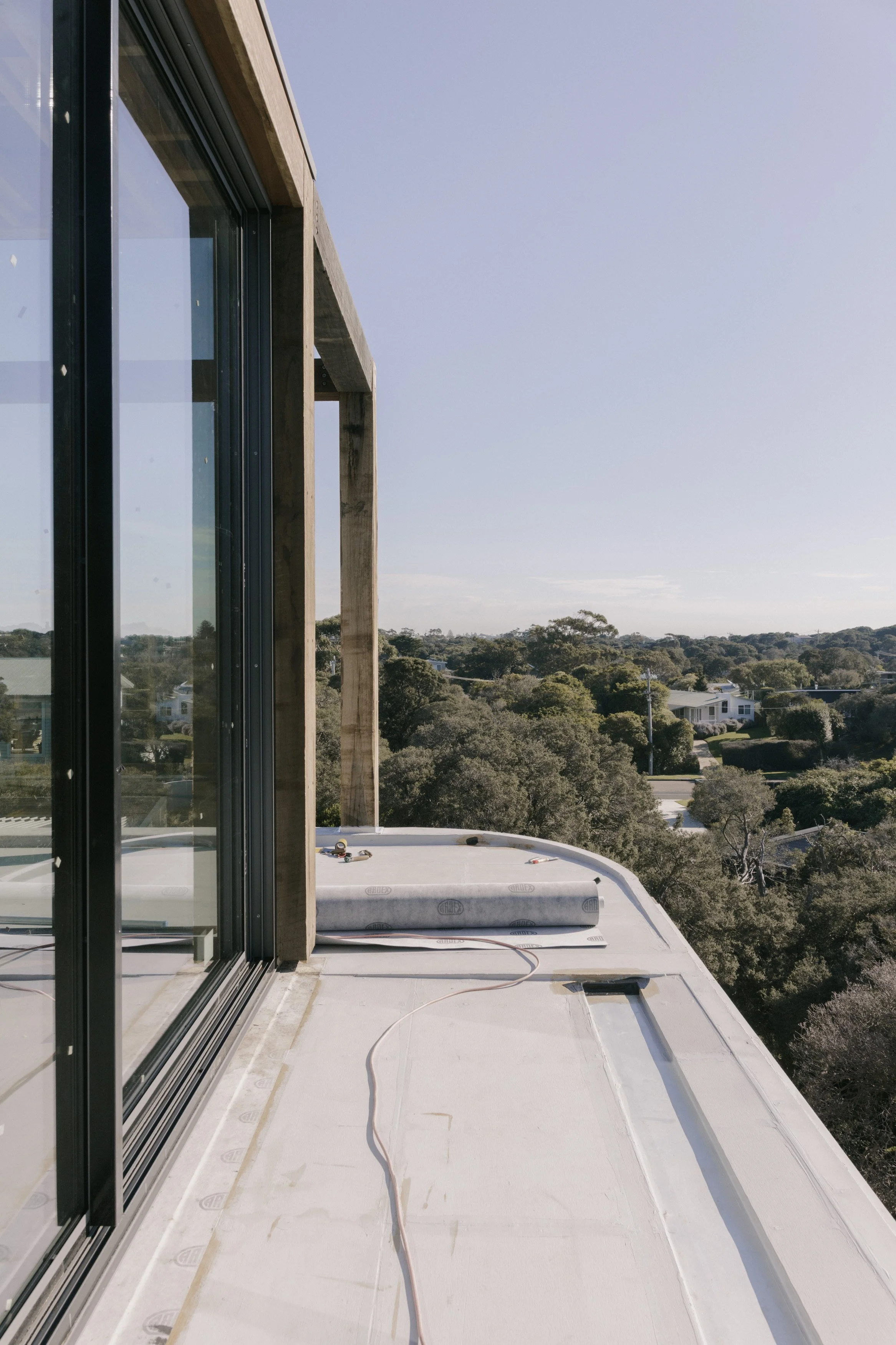 Build by Rawlinson, architecture by Studio Goss. Under construction, progress photo of build.