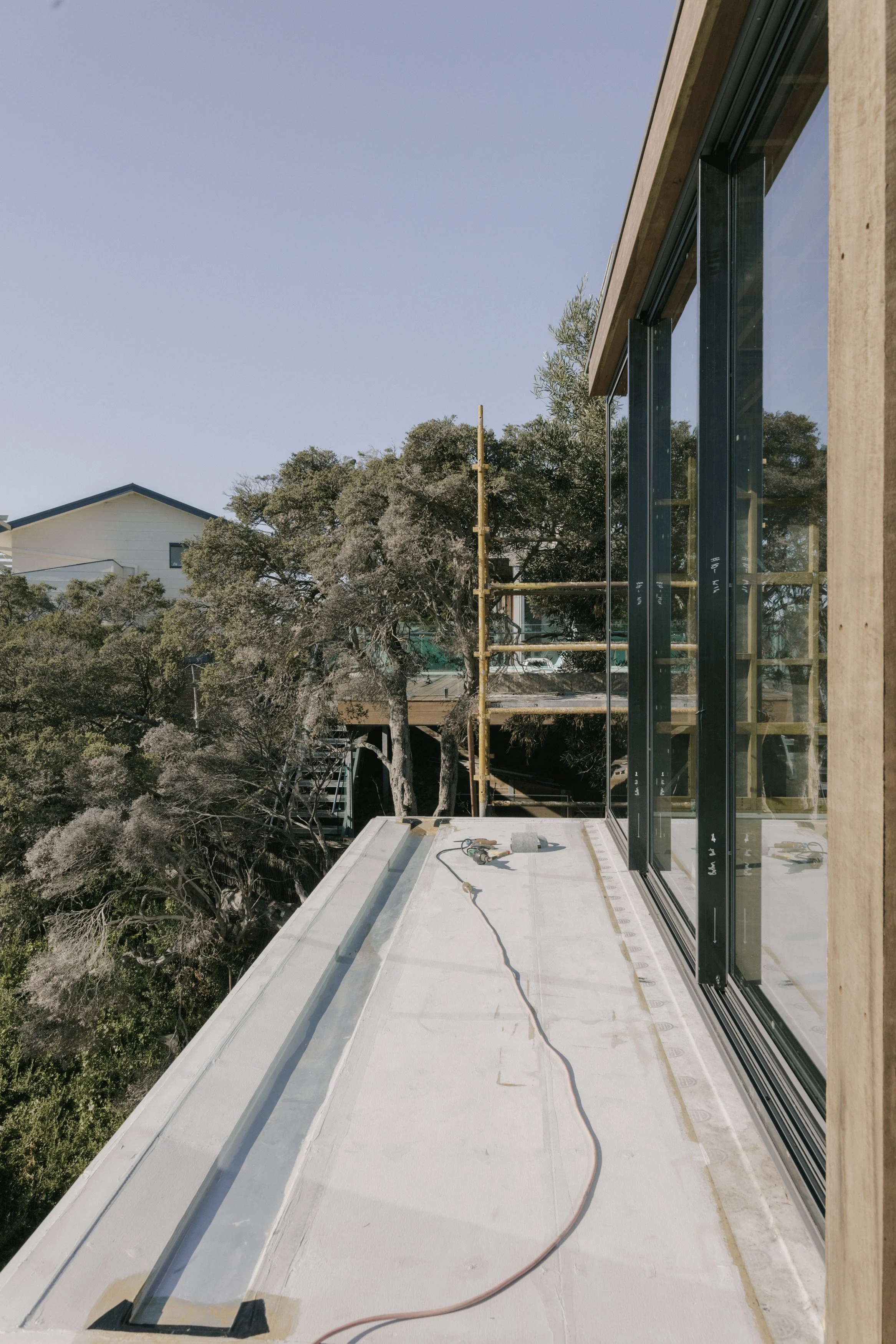 Build by Rawlinson, architecture by Studio Goss. Under construction, progress photo of build.