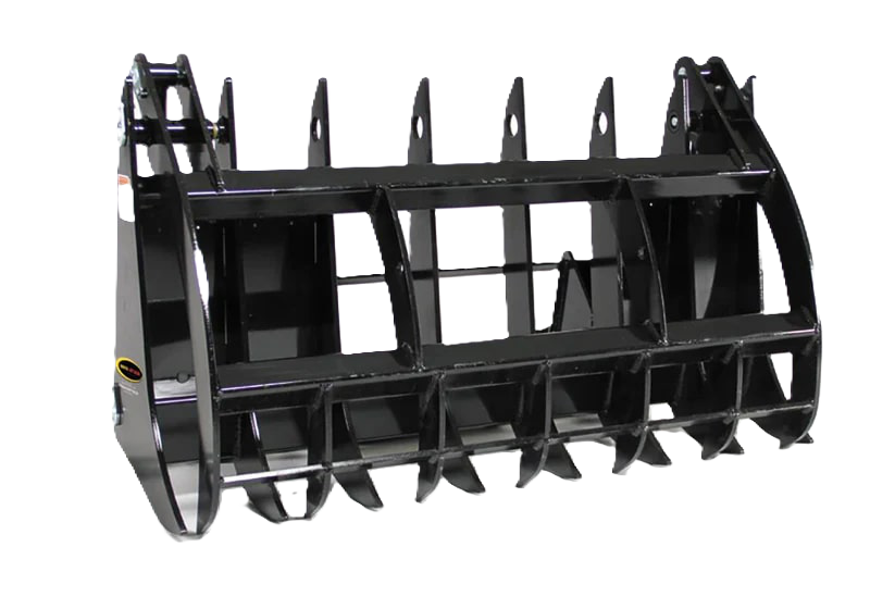 The Quick Claw Rake/Root Grapple from Quick Attach for skid steer