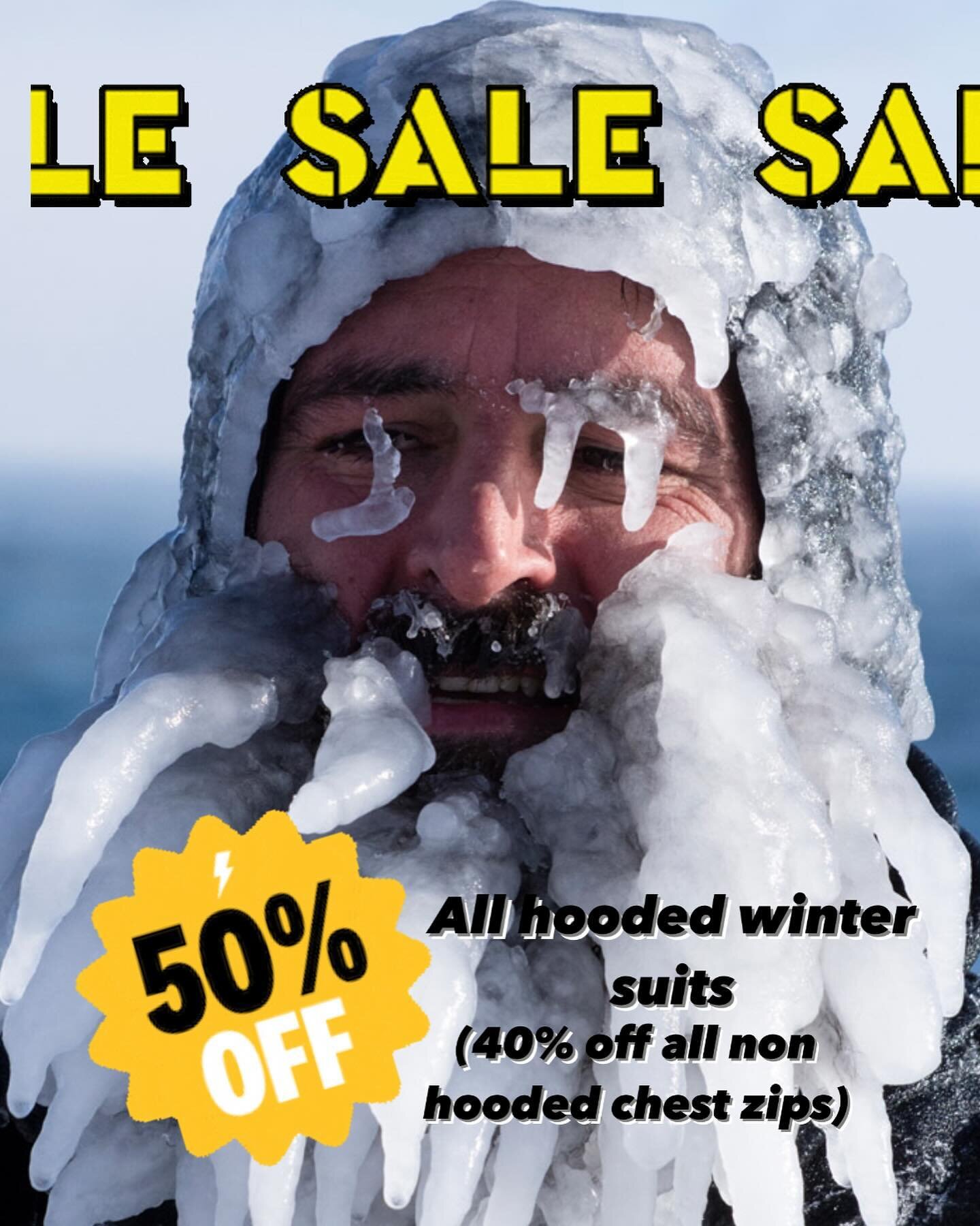 Super Sale ! 50% off all hooded winter suits and 40% off all non hooded chest zip winter suits ! Grab a bargain! Xcel, Rip Curl and Cskins 🙌 #sale #wetsuits