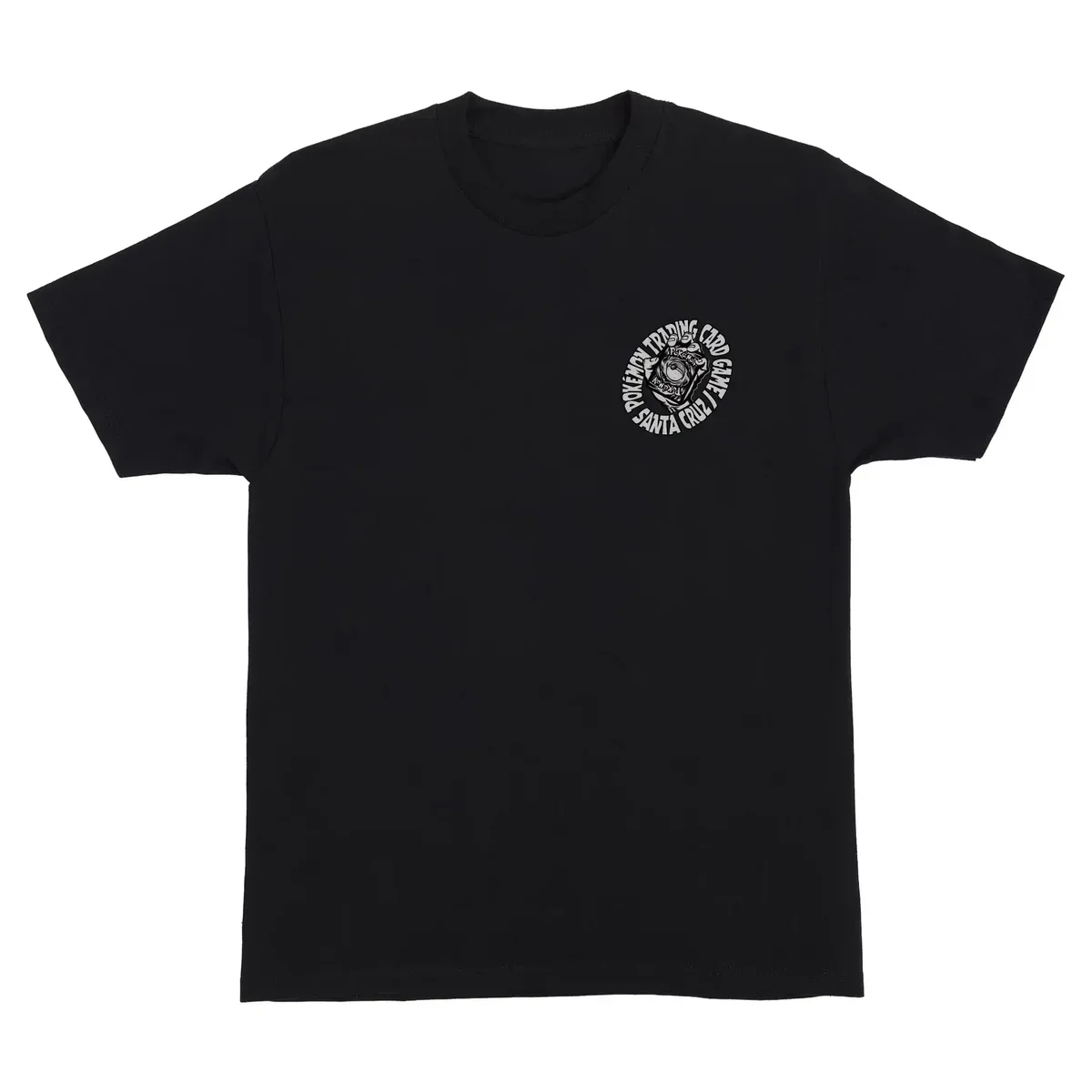 Black Santa Cruz Pokémon TCG Hand T-shirt with small front chest graphic