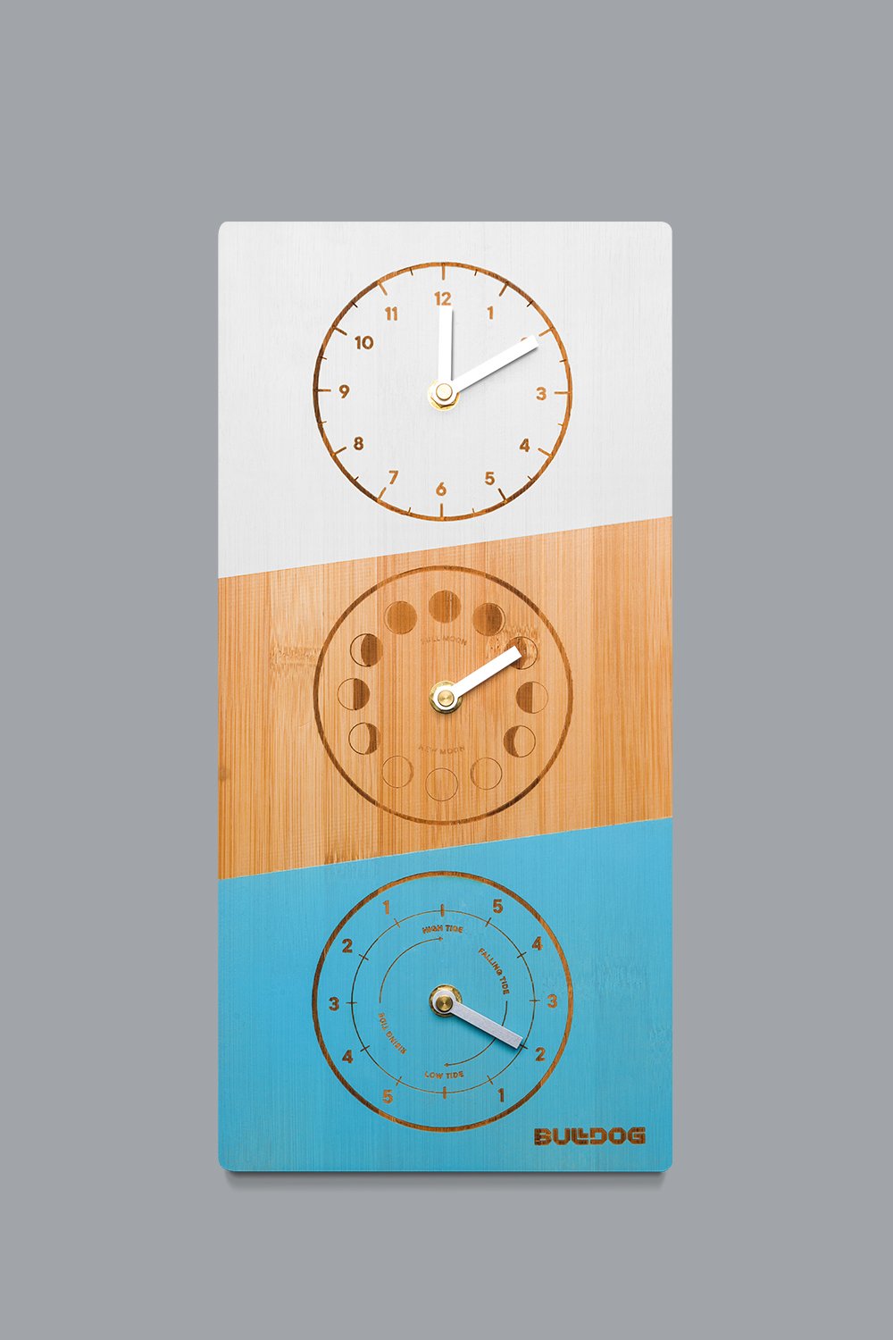 BULLDOG Triple Dial Time Moon Tide Clock