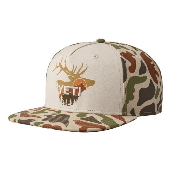 YETI Sunrise Elk Flat Brim Hat – Tan / Brown Camo