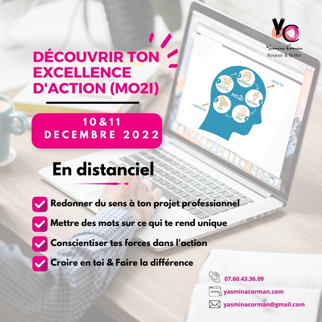 🚨 D&Eacute;COUVRIR SON EXCELLENCE 🚨

📢 Le Week-end du 10 et 11 D&eacute;cembre 2022 en DISTANCIEL

D&eacute;couvre ton MO2I ou ton excellence dans l'action. ?

&Agrave; l'issue du week-end tu vas pouvoir mettre des mots sur ce que tu fais tout le 