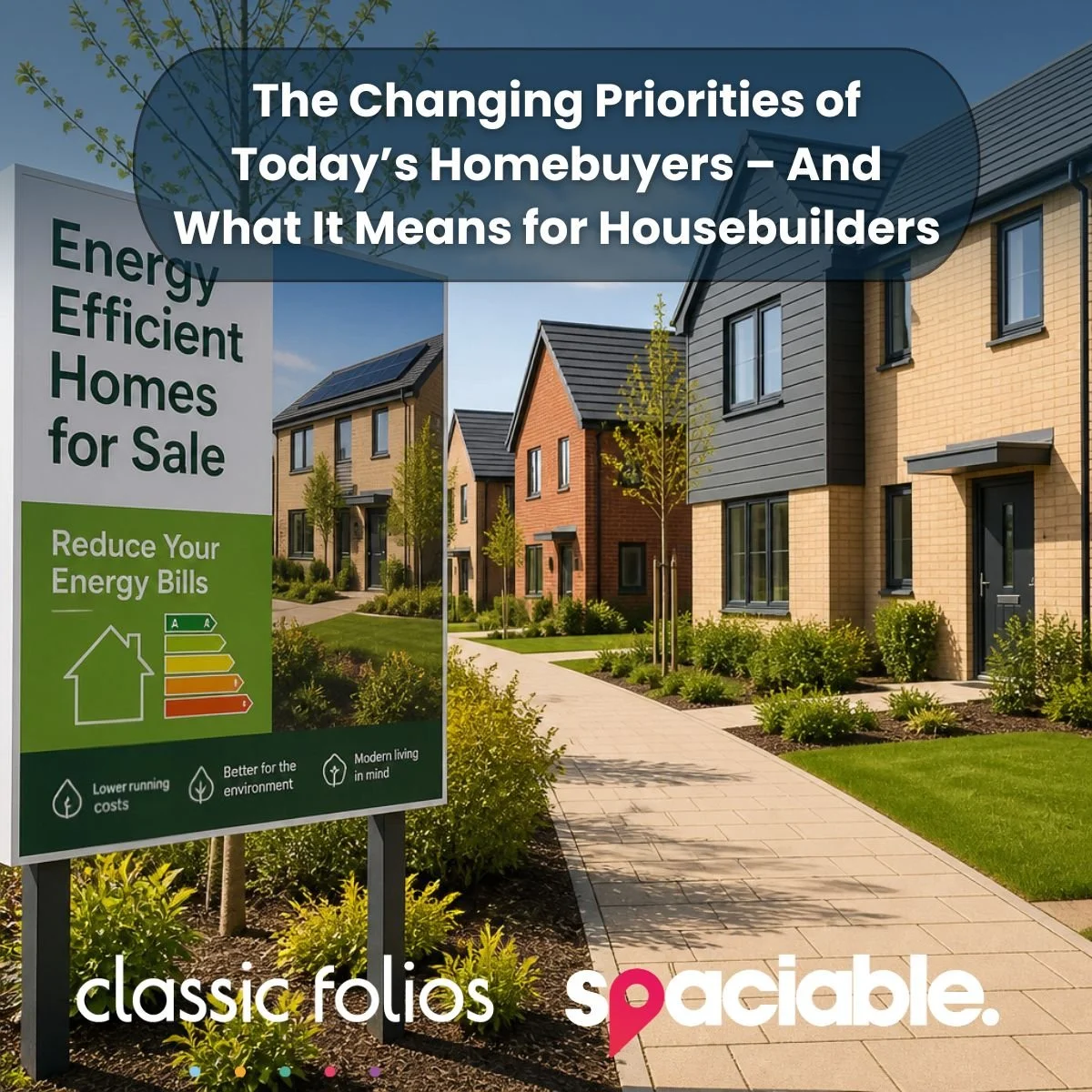 New homes development in the UK advertising its properties for their energy efficiency.