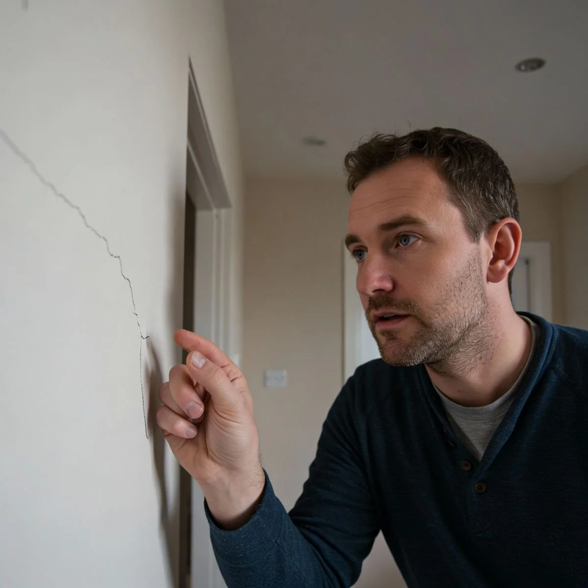 New home hairline shrinkage crack in interior wall of his new homewner noticing