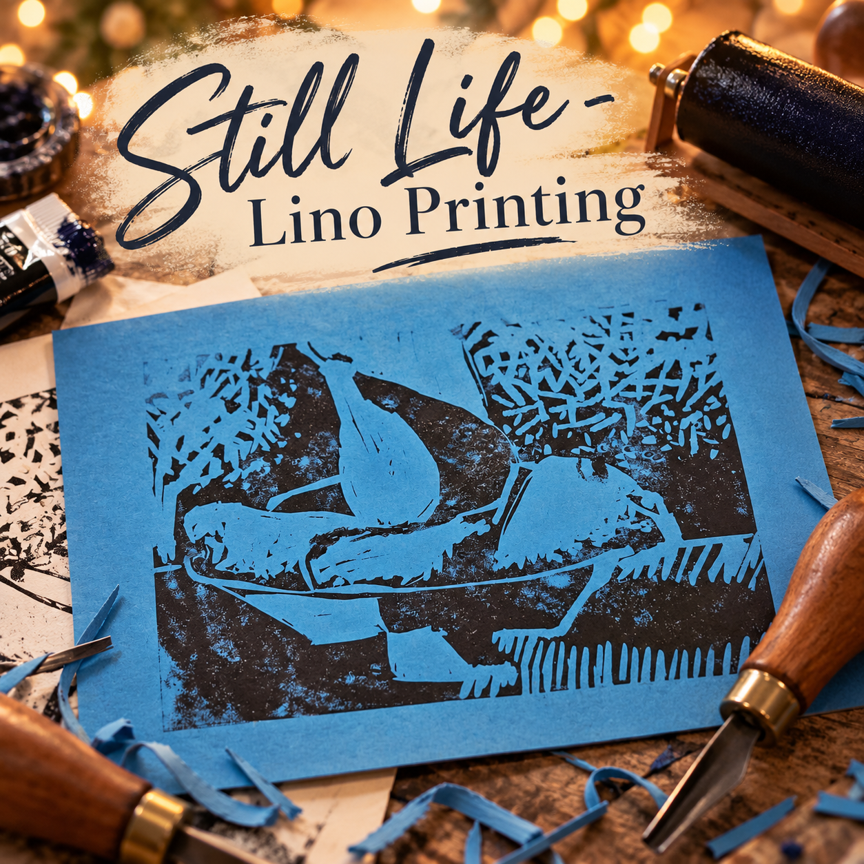 Still Life, Three ways - Lino Printing workshop.  Tuesday 3rd November @ 10:30am