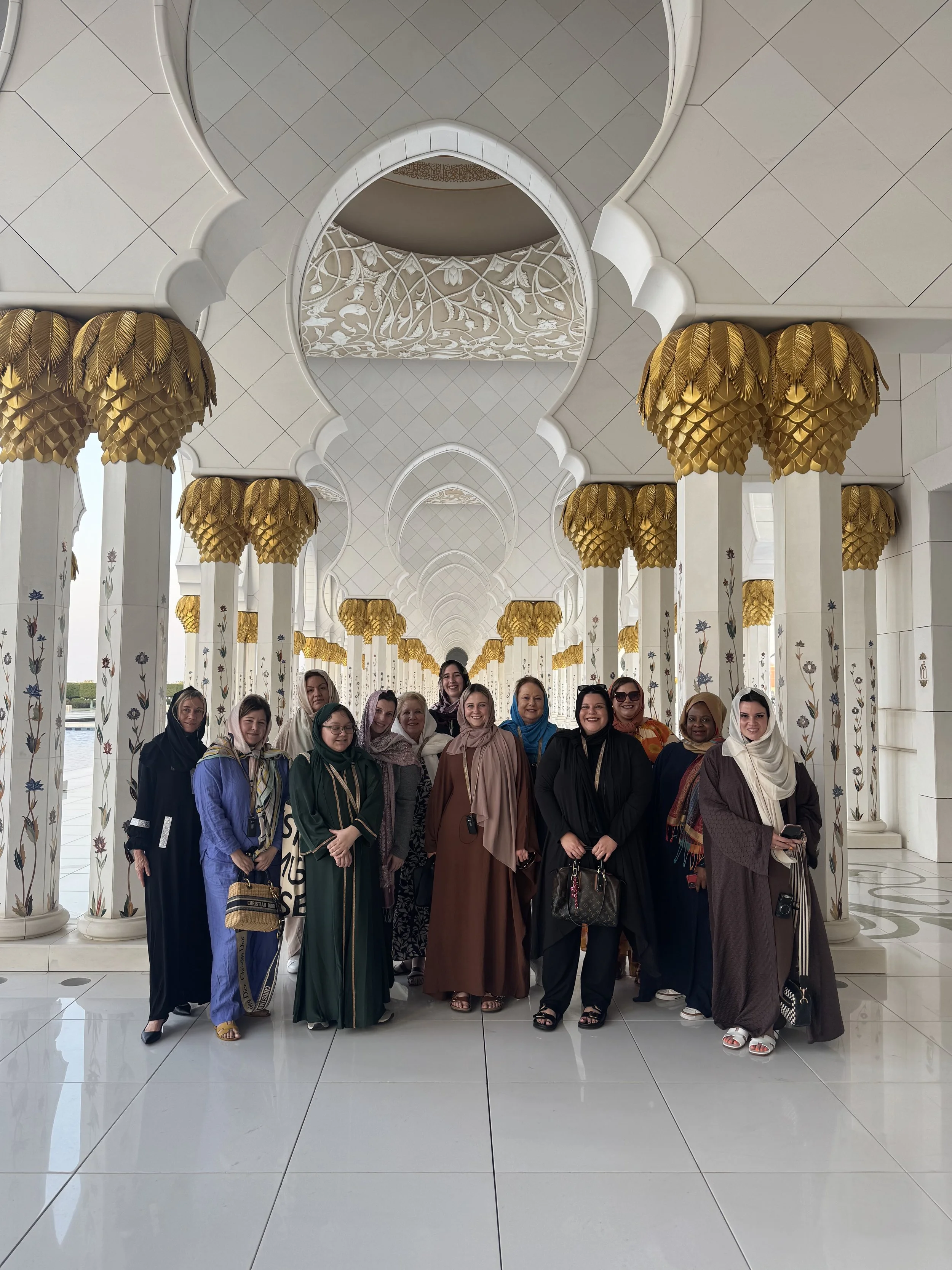 Off to the Races guests at the Sheikh Zayed Grand Mosque during the Abu Dhabi Grand Prix trip