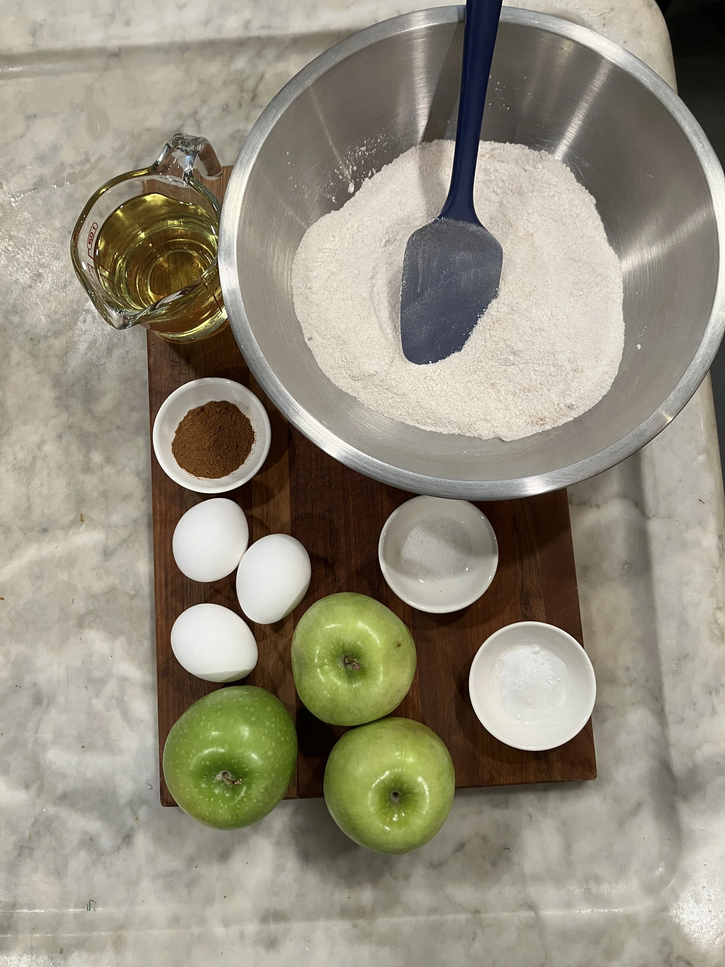 Display of ingredients for White Swan Tavern's apple cake recipe