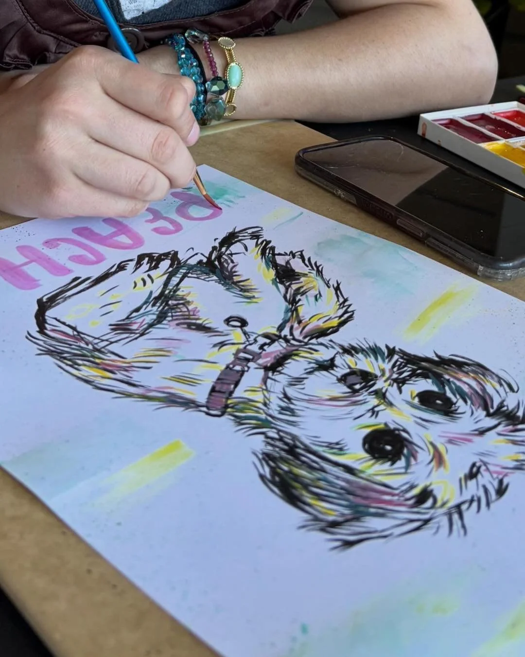 TODAY!!! 🐶🐶🐶

Meet Maya, one of our super talented local high school artists 🎨
She&rsquo;ll be out on the patio at Pigfish Calusa doing custom pet portraits&mdash;bring a photo of your pet or bring them with you! 

She works for tips only, so com