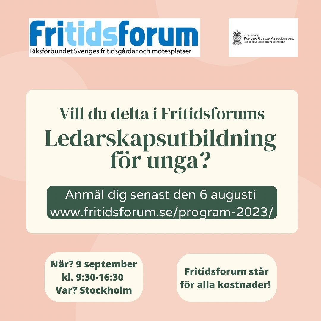 🌞 Passa p&aring; att anm&auml;la dig till v&aring;r ledarskapsutbildning senast den 6 augusti! 🌞

Vill du l&auml;ra dig mer om att leda en grupp? Vi diskuterar olika ledarskapsstilar, personlighetstyper, grupprocesser och ungas organisering! Ni kan