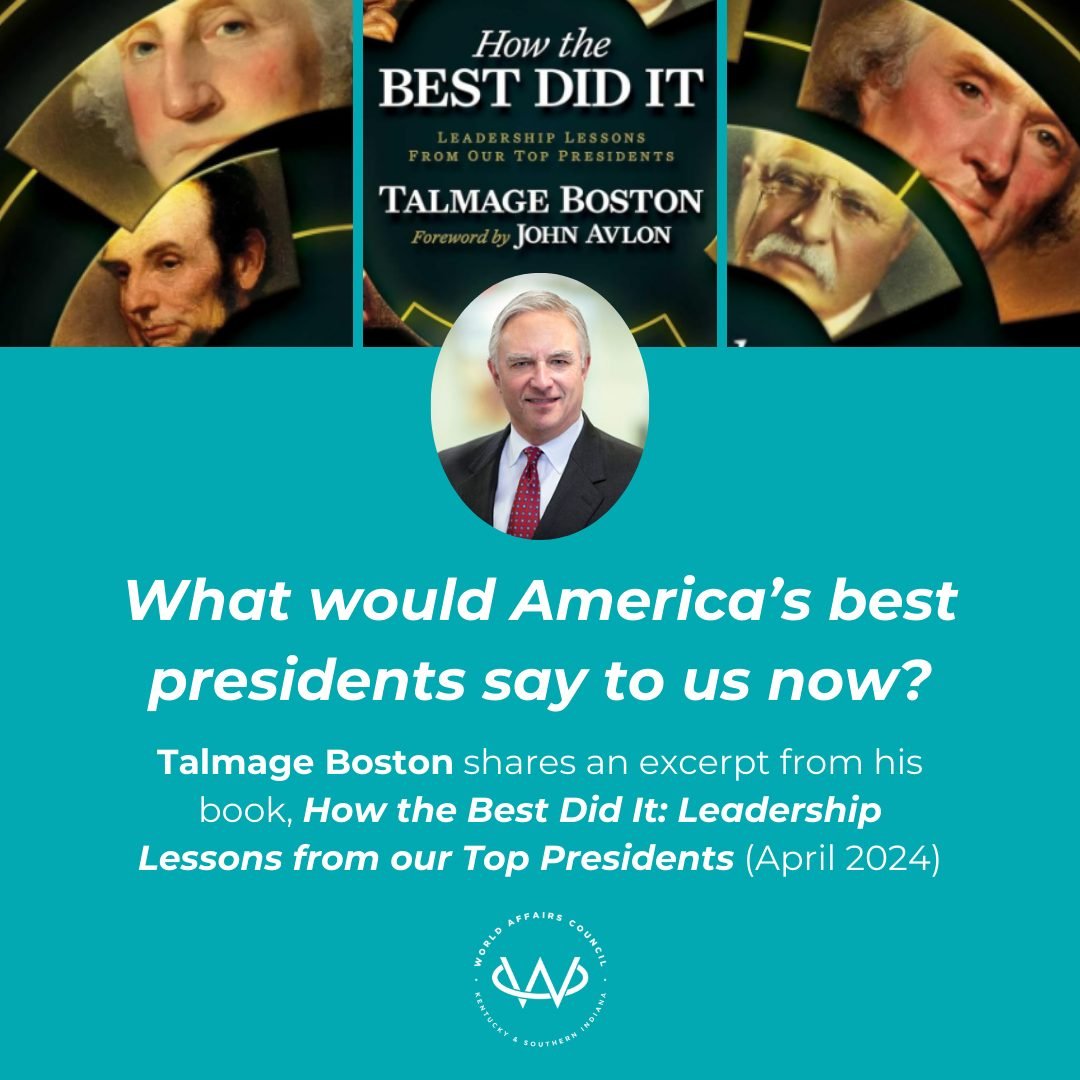 If you want to up your leadership game, mark your calendar for our May 9th event with Author Talmage Boston, who will share leadership lessons from past Presidents

Check more and our other upcoming programs: https://www.worldkentucky.org/upcomingeve