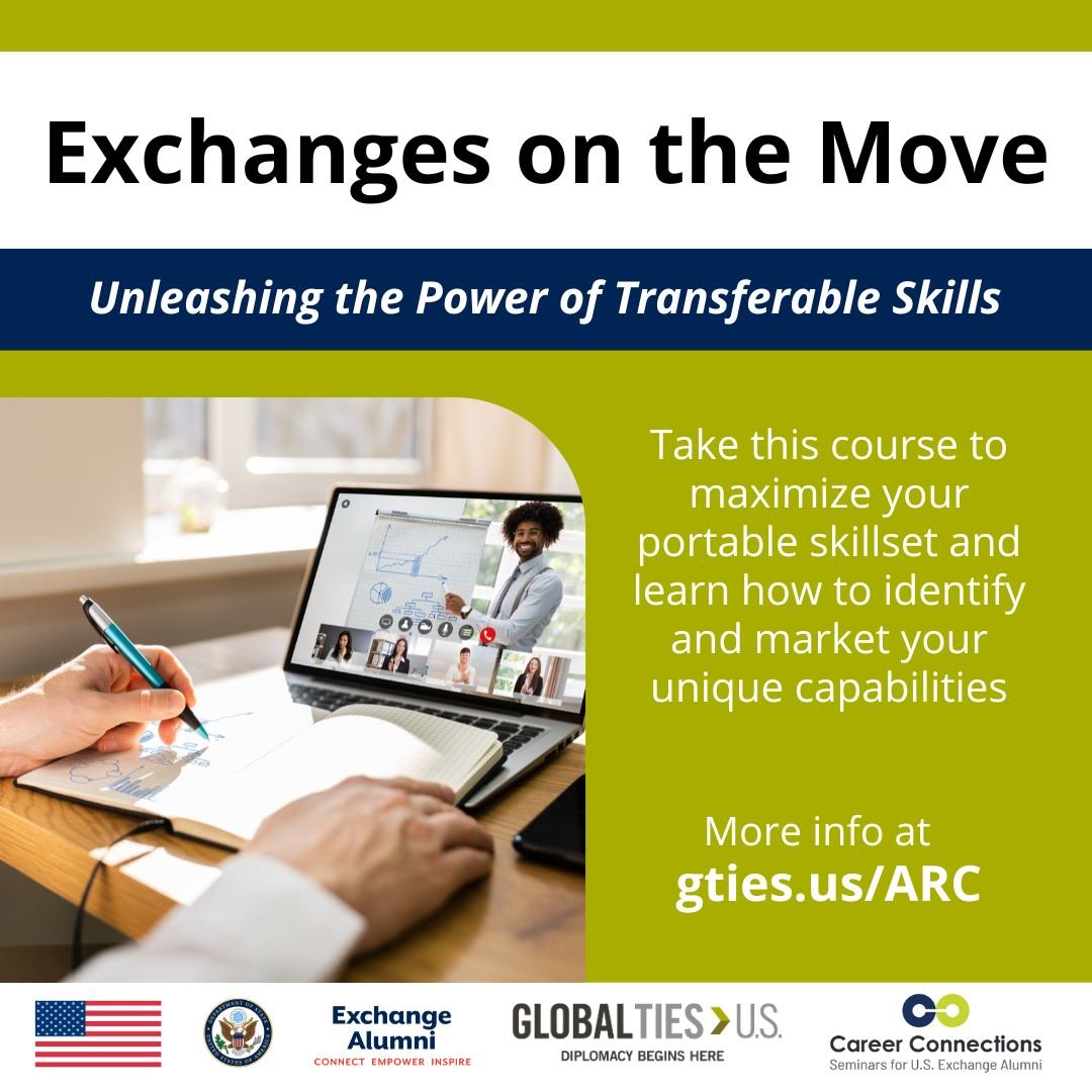 Big news U.S. #ExchangeAlumni! @GlobalTiesUS launched the #AlumniResourceCenter (ARC), a library of online career development courses for U.S. @ExchangeAlumni to learn how to market yourself, write the perfect cover letter, and leverage your #Interna