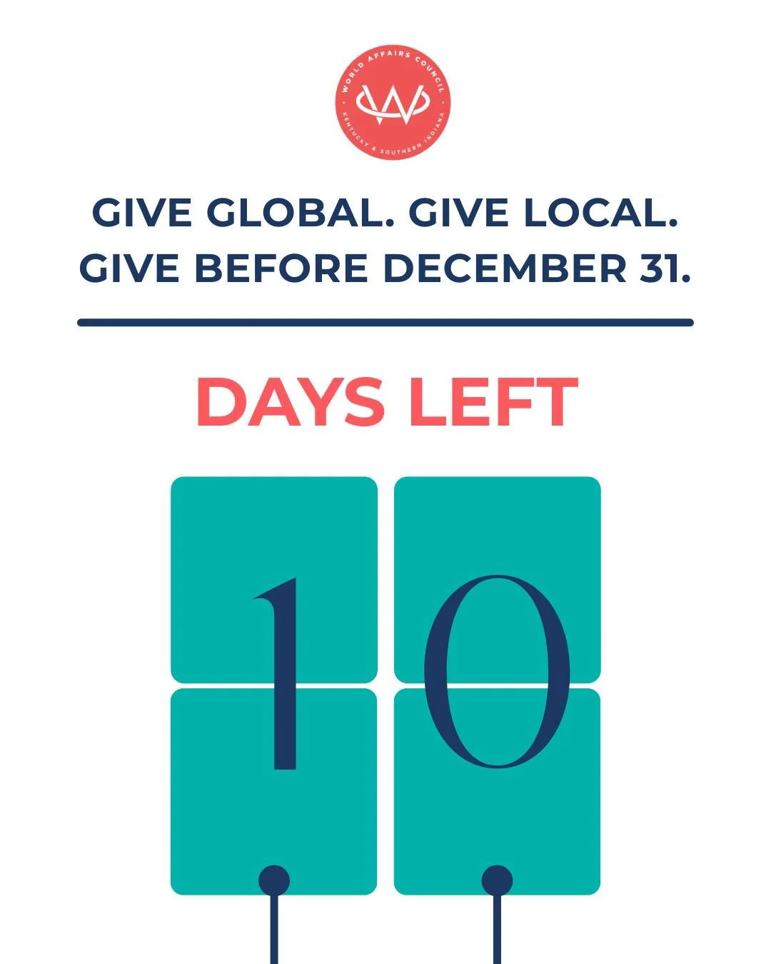 The countdown is on! There&rsquo;s still time to make your 2025 gift and support global education before December 31. Every dollar makes a difference.

Give Global. Give Local. Give Before December 31.

🔗 Donate today: https://www.worldkentucky.org/