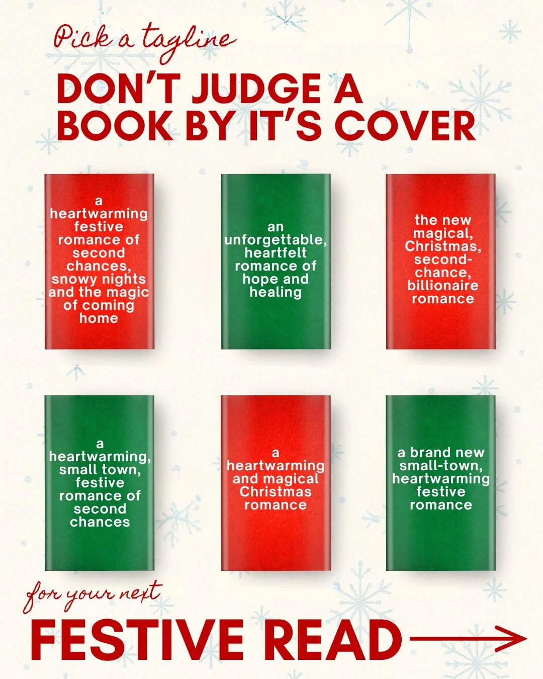 🎄 Don&rsquo;t judge a book by its cover!
Pick a tagline and get a festive book rec perfect for your holiday reading 

Which one did you land on? Tell us in the comments 👇

Find all of our festive reads in our Santa&rsquo;s Grotto. Link in bio 🎅
Al