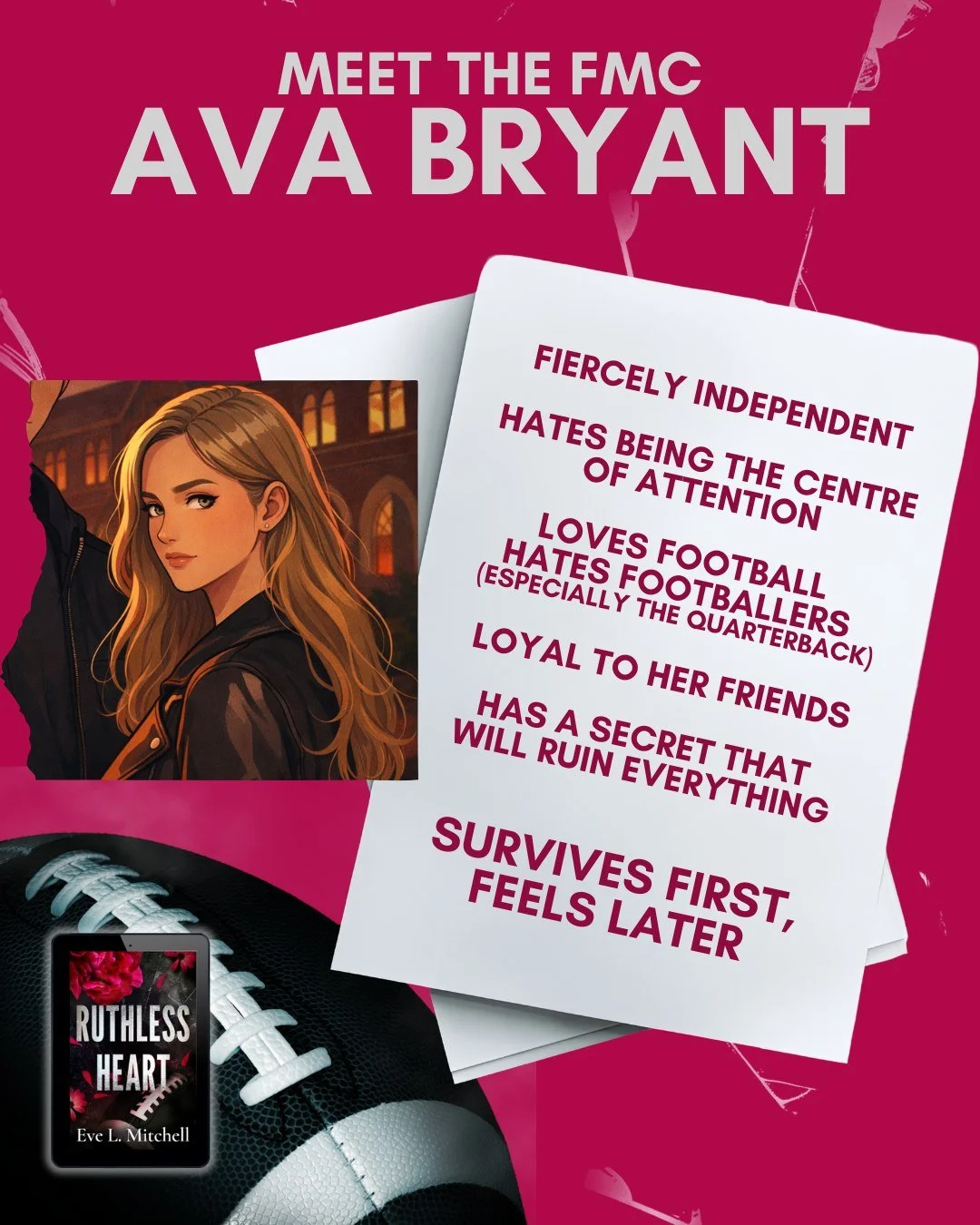 🖤 Meet Ava Bryant: Bold. Guarded. Hiding secrets she cannot afford to lose.
One mistake changes everything and now walking away is not an option 👀

📖 RUTHLESS HEART by Eve L. Mitchell 
✨ PRE-ORDER NOW FOR ONLY 0.99! 
👉 Link in bio

🖤 Enemies-to-