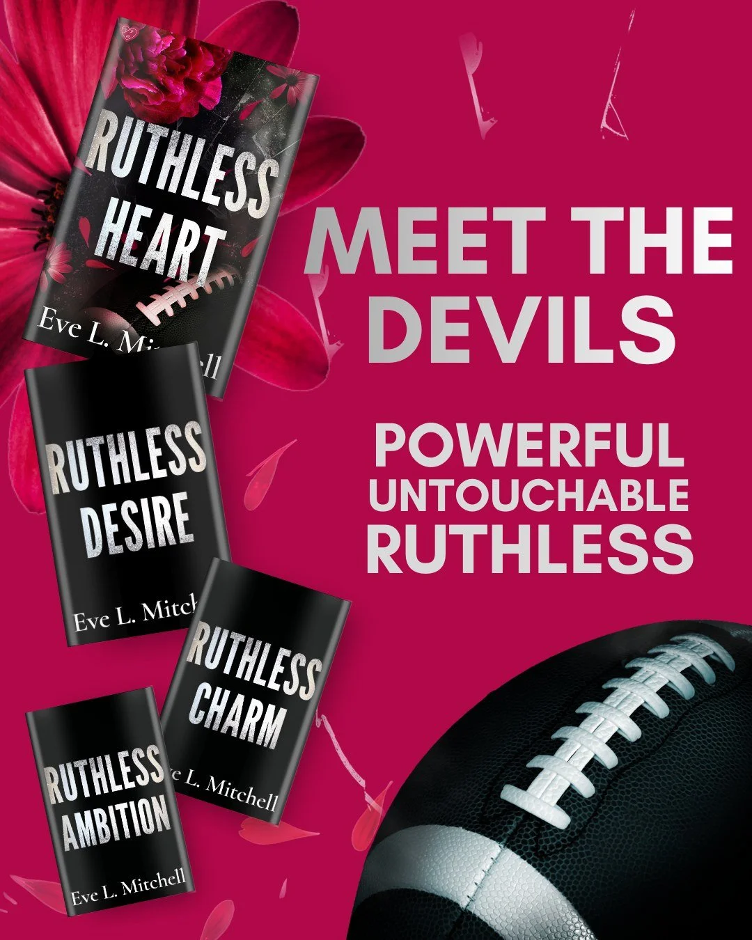 🖤 Meet the Devils
Welcome to the Ruthless Devils series 
Elite athletes. Dark secrets. Dangerous obsessions 👀

📖 RUTHLESS HEART by Eve L. Mitchell 
✨ PRE-ORDER NOW FOR ONLY 0.99! 
👉 Link in bio

🖤 Enemies-to-lovers
👀Star Quarterback
🖤 Sports r