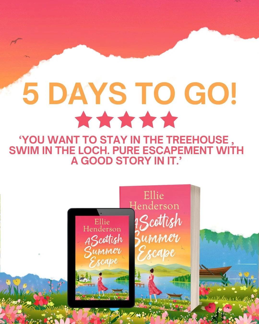 5 DAYS TO GO ⏳
Summer, slow-burn tension, and a loch side escape&hellip;
Flora and Brodie&rsquo;s story is almost here! 💛

📖 A Scottish Summer Escape by Ellie Henderson

☀️ Enemies-to-Lovers
☀️ Second-Chance
☀️ Small-Town
☀️ Forced Proximity
☀️ New