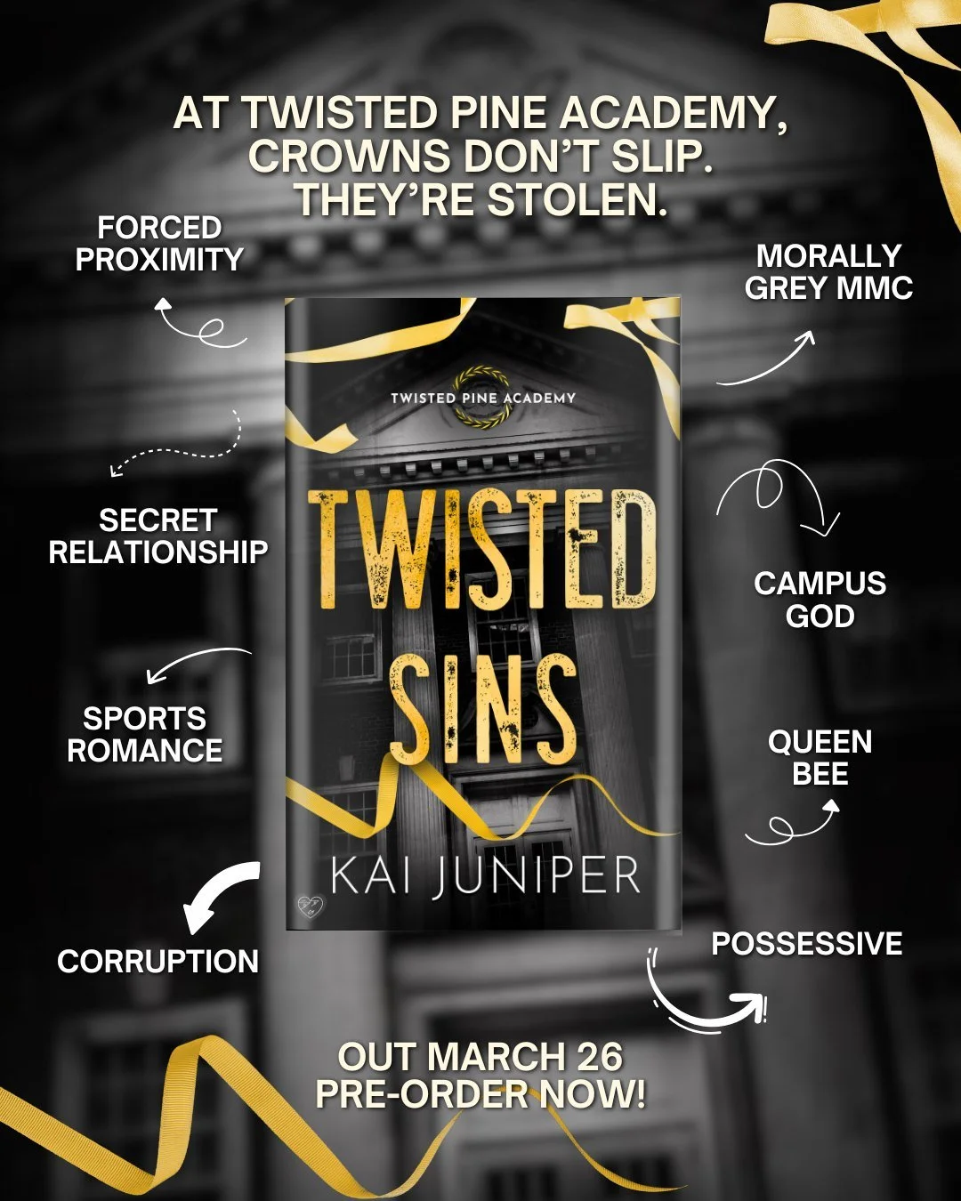 The next scandal at Twisted Pine Academy has arrived&hellip; Twisted Sins is now on pre-order! 

📖 Twisted Sins by Kai Juniper

🖤 High school bully romance
🖤 Forbidden love
🖤 Dark secrets
🖤 Enemies to lovers
🖤 Family loyalties

 #enemiestolover