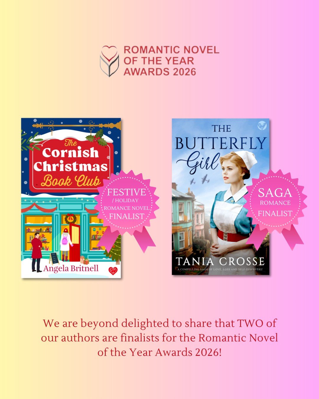We are beyond delighted to share that TWO of our authors are finalists for the Romantic Novel of the Year Awards 2026! 🩷

A huge congratulations to all the incredible finalists and especially to our amazing authors. We are so proud. We can&rsquo;t w