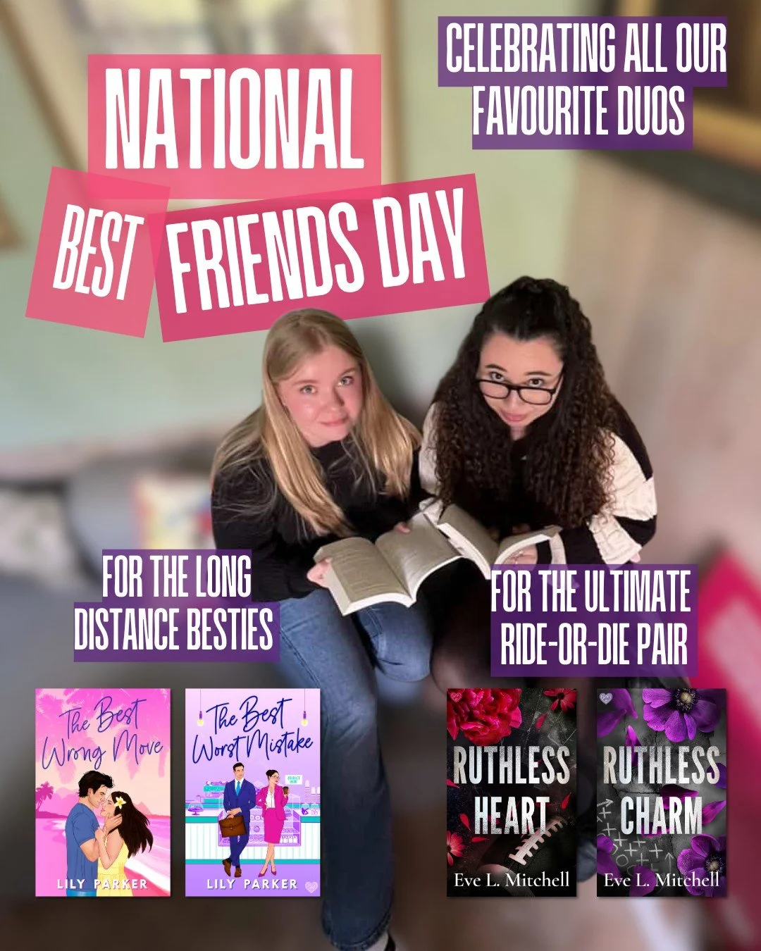 Happy National Best Friends Day! 🩷
From long-distance besties to ride-or-d!e chaos, we&rsquo;re celebrating our favourite fictional duos 👀

Which duo are you picking? 👇

#bestfriendsday #romancereads #romancebooks #readingcommunity #bookishduos