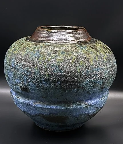 Blue vessel, 9"h x 9.5"w, stoneware, c.10 reduction, 1994