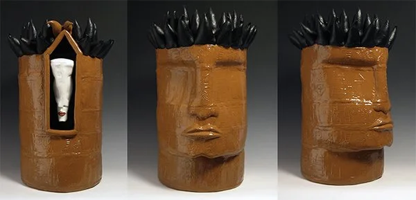 House Guardiabn, 19" x 13" x 11"
low fire clay, cylinder seal embossed, glaze, underglaze, 2006