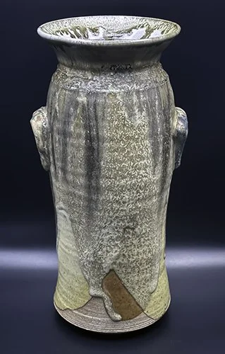 jug handled vase, 12"h x 7"w, stoneware, c.10 reduction, 2000