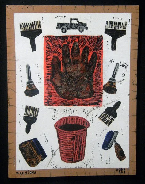 Tools of The Trade #4, raku fired,  clay monoprint