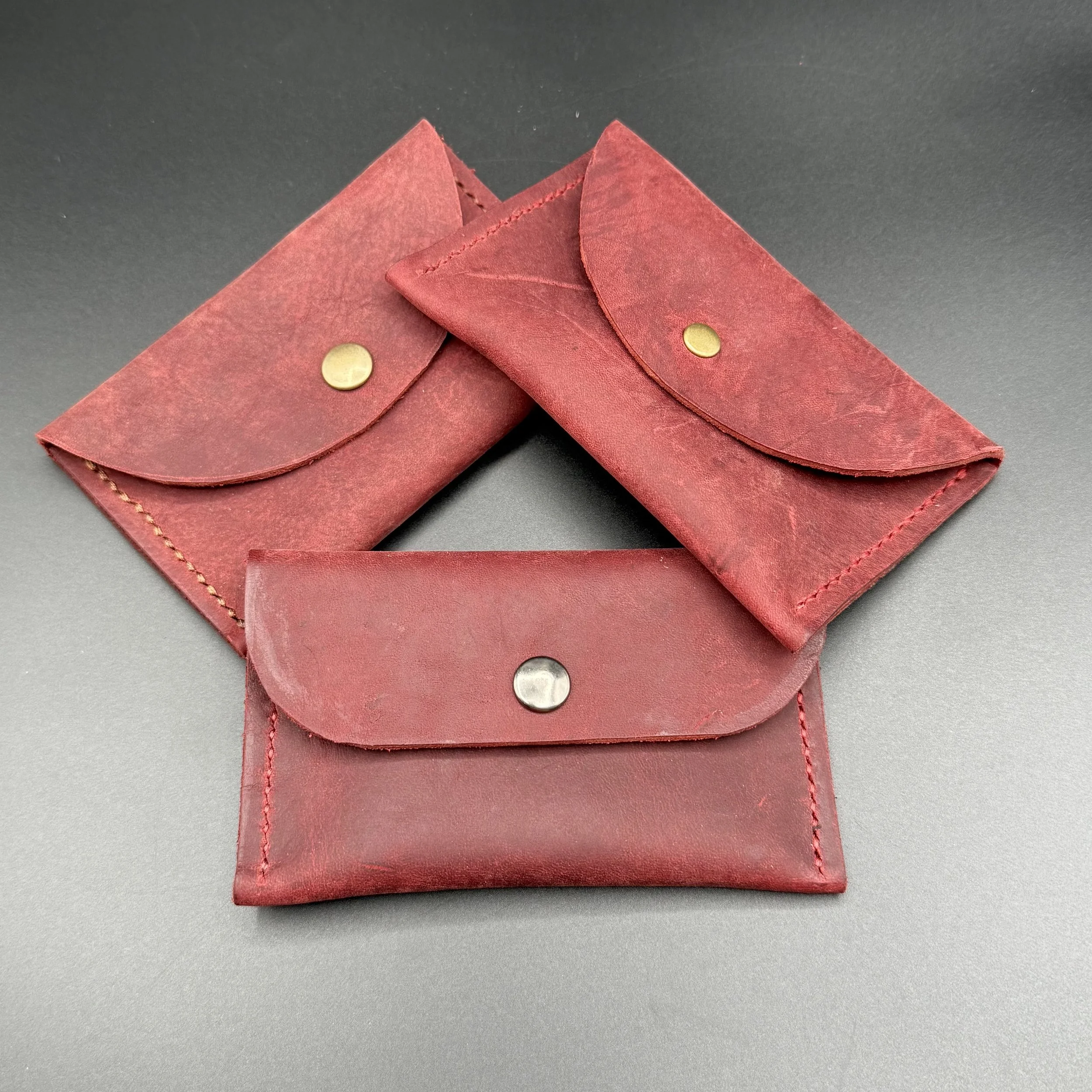 small snap cases (coin purse), 3"h x 5"w, oil tanned leather, dark cherry