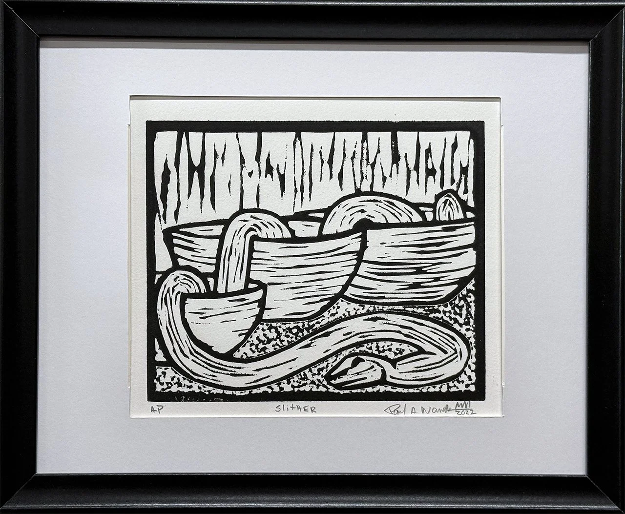Slither, AP, lino cut relief print, 2022