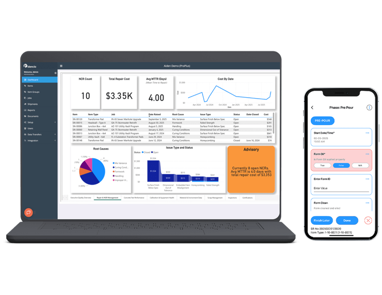 Aiden Management Portal dashboard and mobile quality control app