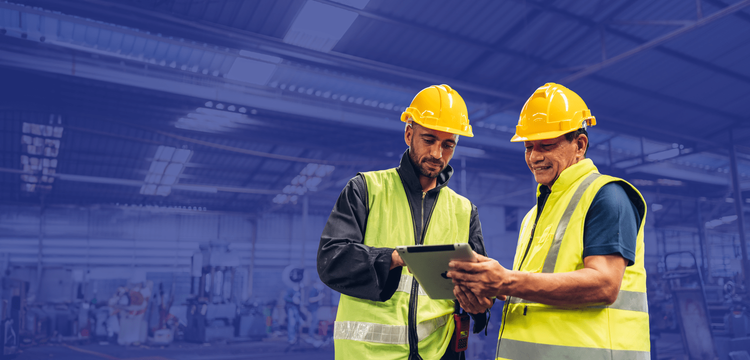 Construction manufacturing team using the Idencia Aiden platform on a tablet