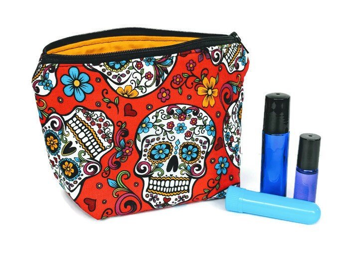 Essential Oil Bag, Essential Oil Pouch, Roller Bottle Bag, Essential Oil Travel Bag, Sugar Skull Cosmetic Bag, Accessory Bag