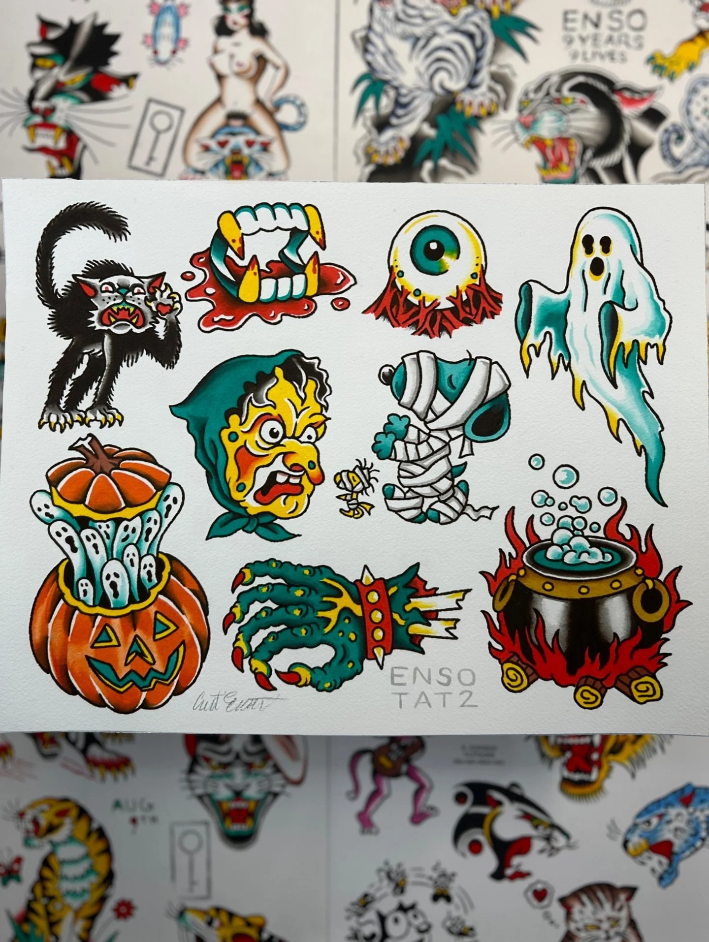 Here are a few Spooky sheets. This Friday I saved time for any Halloween tattoos starting at 3pm DM me if you&rsquo;d like to get in. @enso_tattoo HALOWEEN